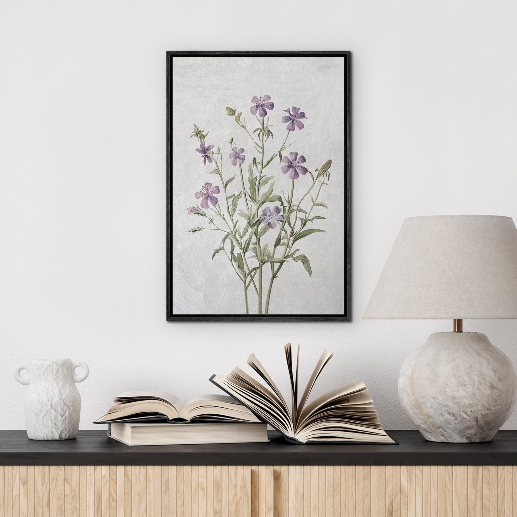 Wall26 Framed Canvas Print Wall Art Purple Watercolor Wildflower Still Life Nature Wilderness Illustrations Modern Art Botanical