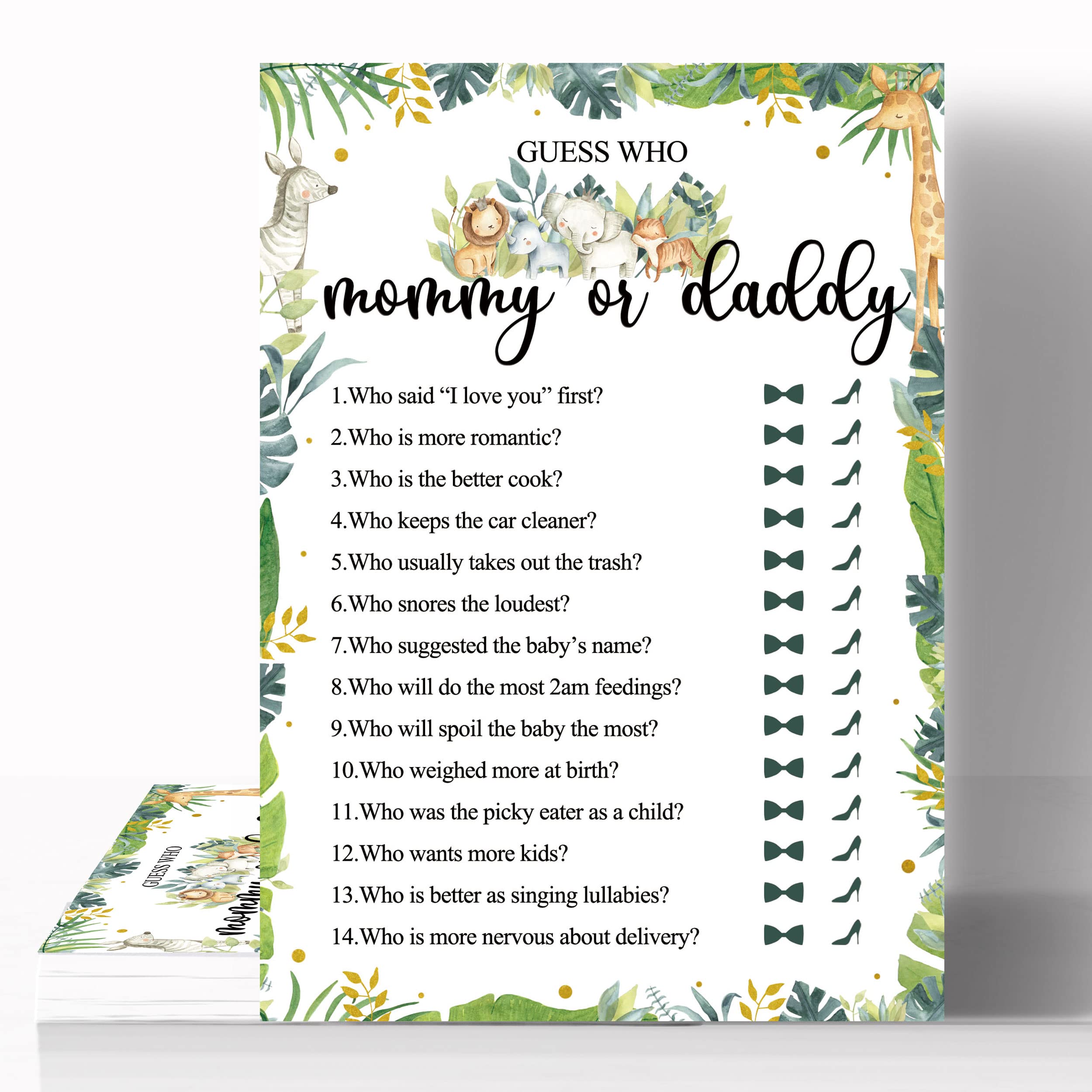 36 Guess Who Mommy Or Daddy Game Safari, Safari Jungle Baby Shower Games Cards, Wild Animal Themed Baby Shower Games Favor Decor