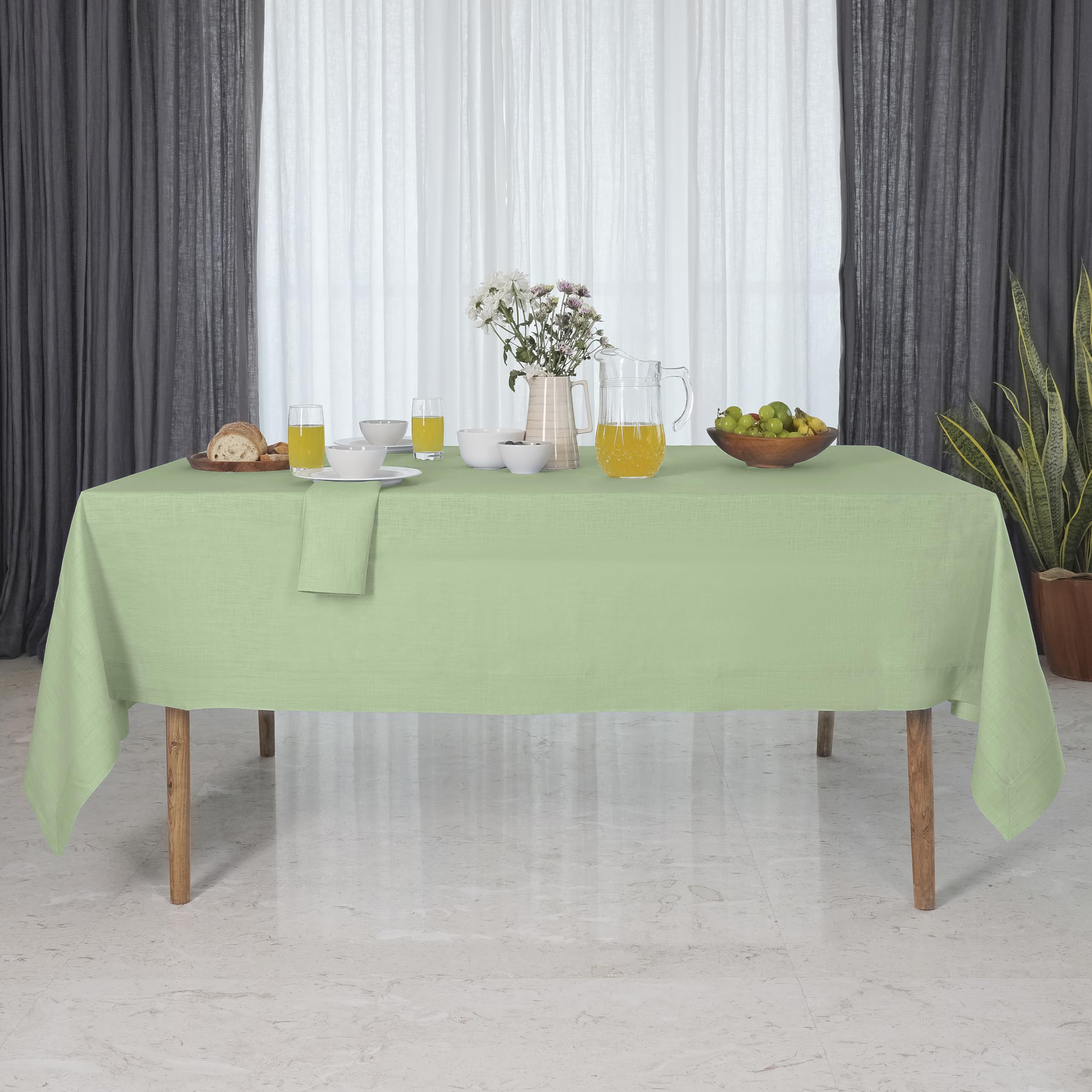 Dmoksha Homes Linen Tablecloth - 54 X 72 Inch Sage Green, 100 Pure Linen Tablecloth 72 Inches Long, Rectangle Tablecloth, Machin
