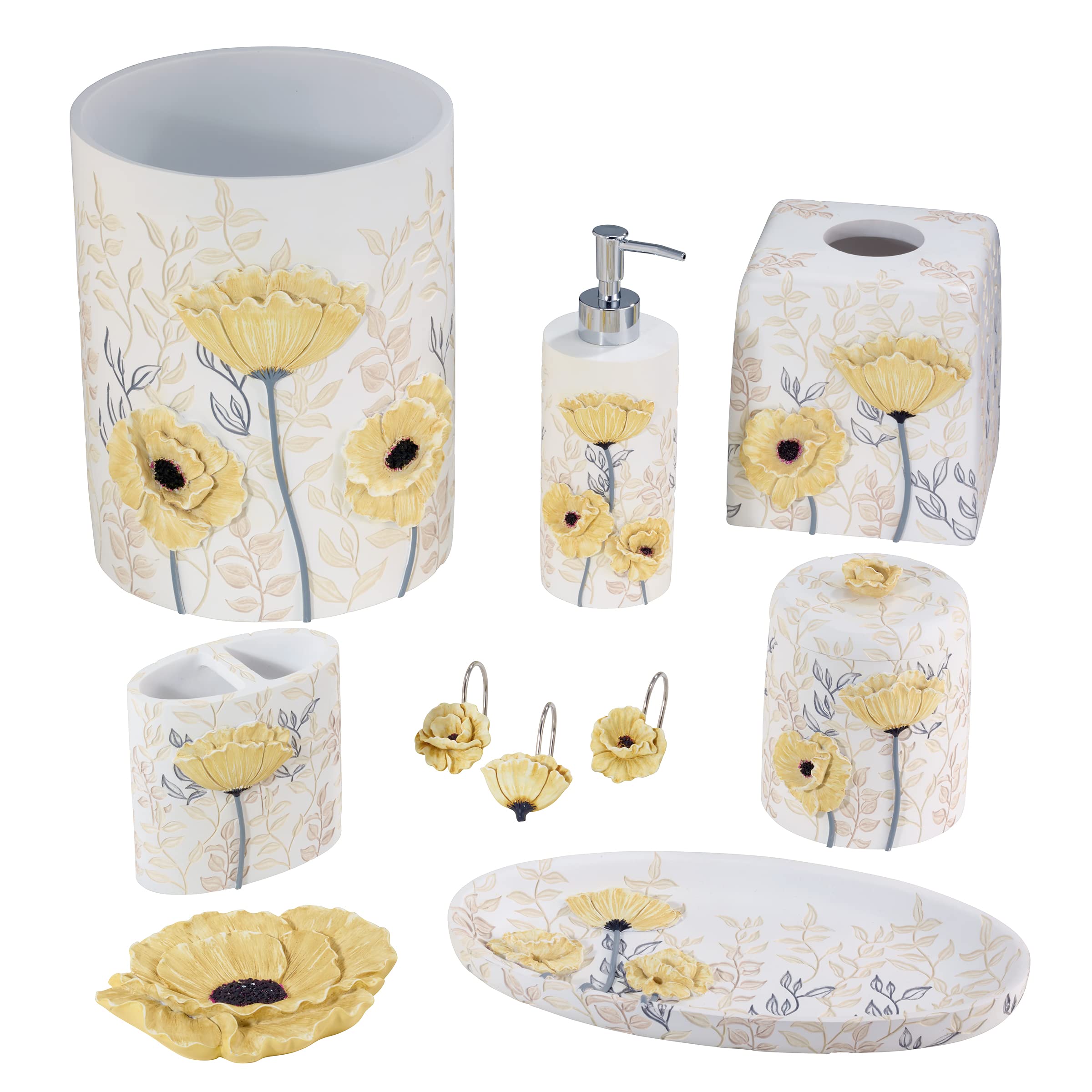 Avanti Linens - Toothbrush Holder, Countertop Accessories, Floral Bathroom Decor (Marielle Collection, Yellow)