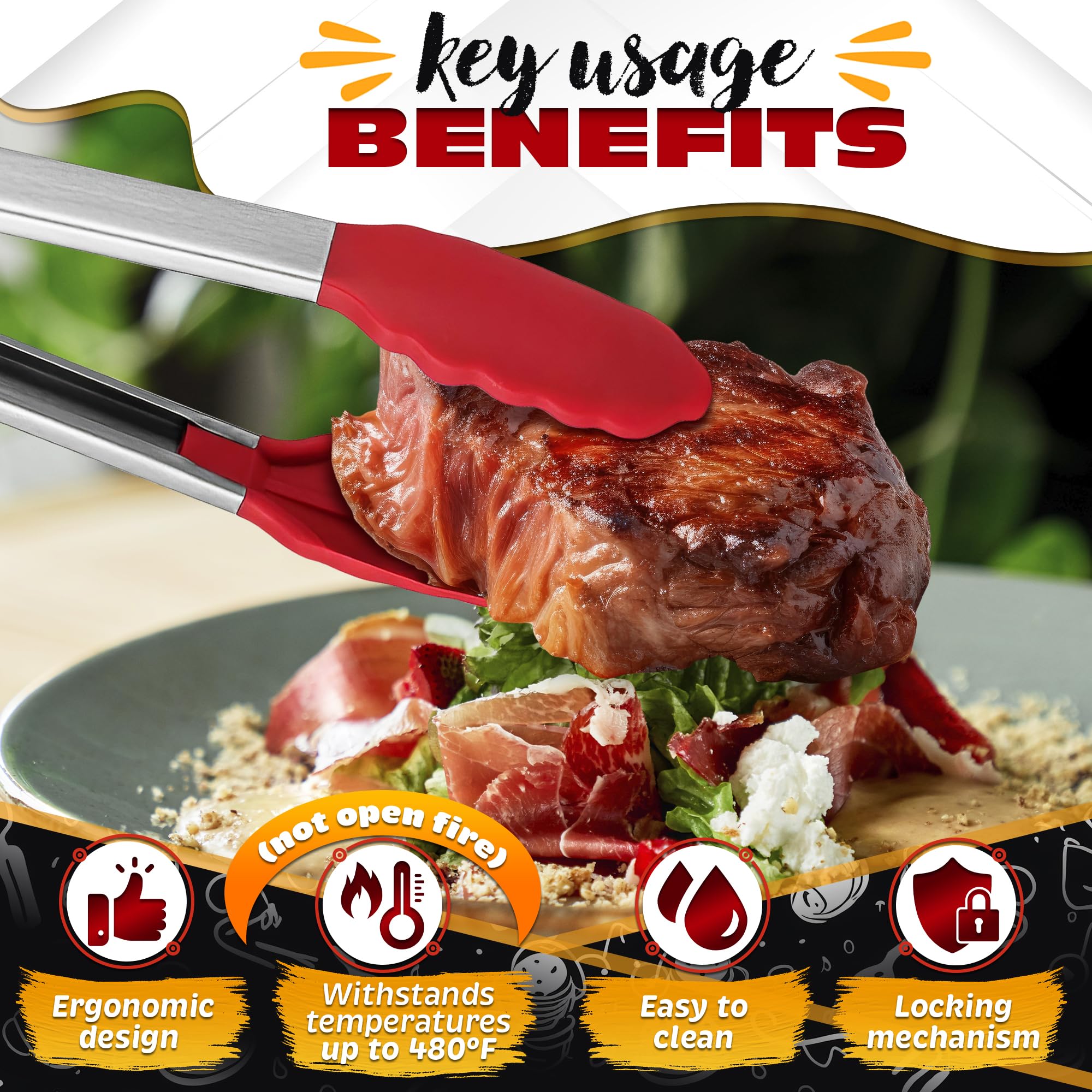 17.5'' Silicone Tongs For Cooking - Kitchen Tongs Stainless Steel Tongs For Cooking Tongs For Kitchen Small Tongs For Serving Fo