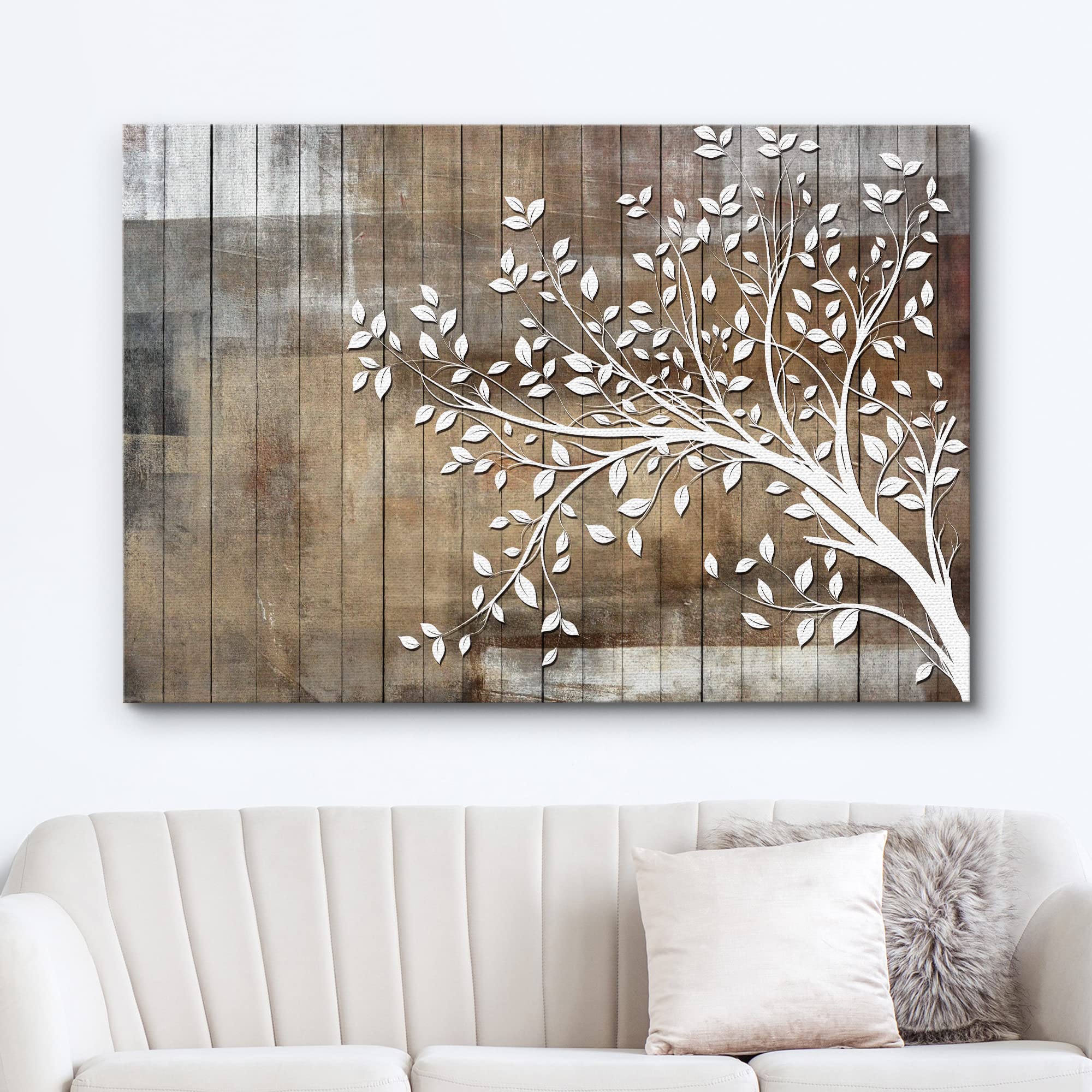 Wall26 Canvas Print Wall Art Black Tree Silhouette & Birds & Gray Grunge Background Nature Wilderness Illustrations Modern Art R