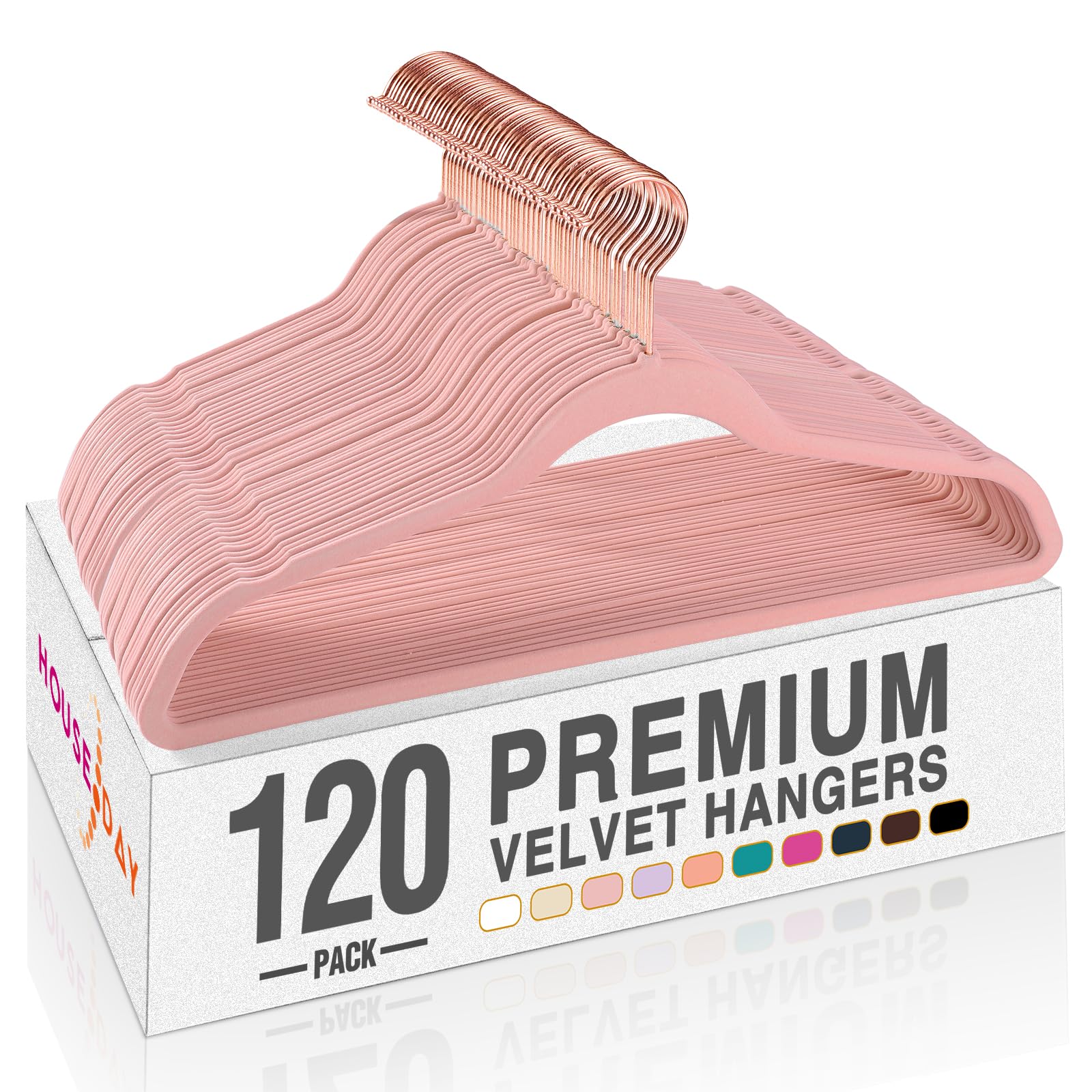 House Day Lt Pink Velvet Hangers 120 Pack, Premium Clothes Hangers Non-Slip Felt Hangers, Sturdy Black Hangers Heavy Duty Coat H