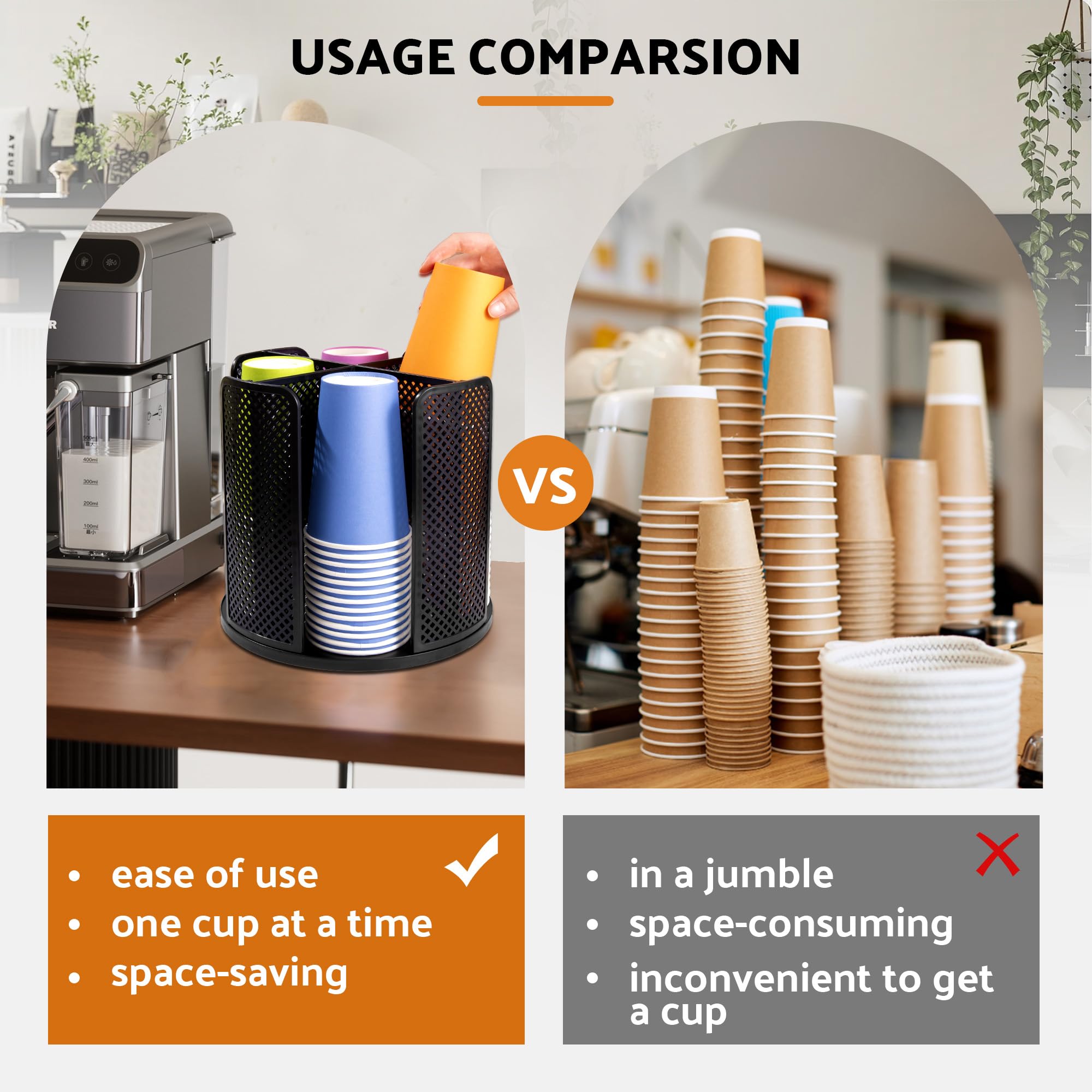 Wymulot Rotating Paper Cup Dispenser, Cup Holder With 4 Compartments, Disposable Coffee Cup Dispenser Removable, Plastic Cup Sto
