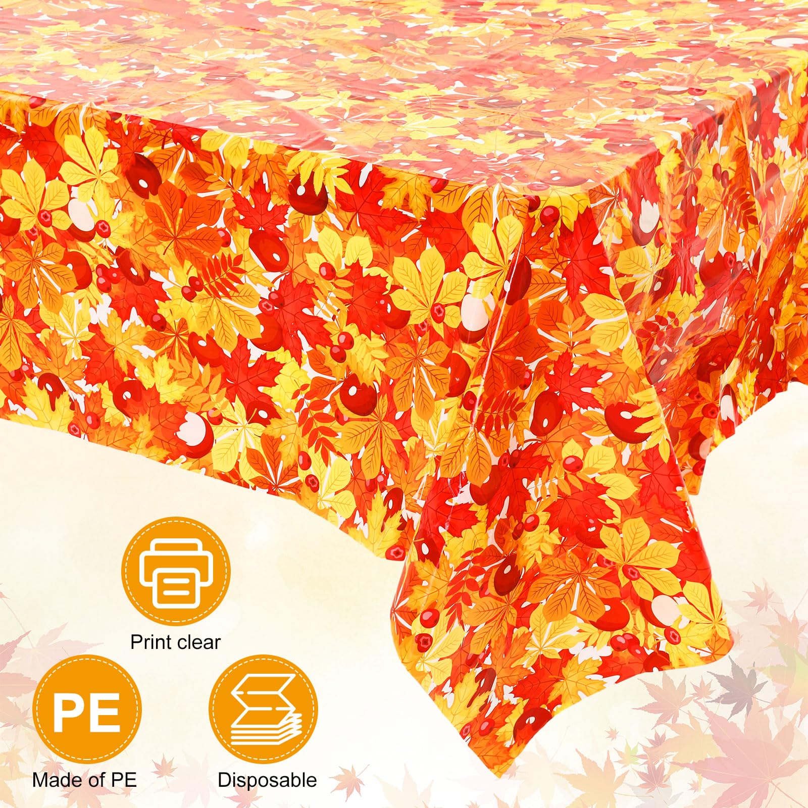 Preboun 10 Pieces Thanksgiving Tablecloth Disposable 54 X 108 Inch Orange Fall Leaf Rectangle Autumn Table Cloth Waterproof Plas