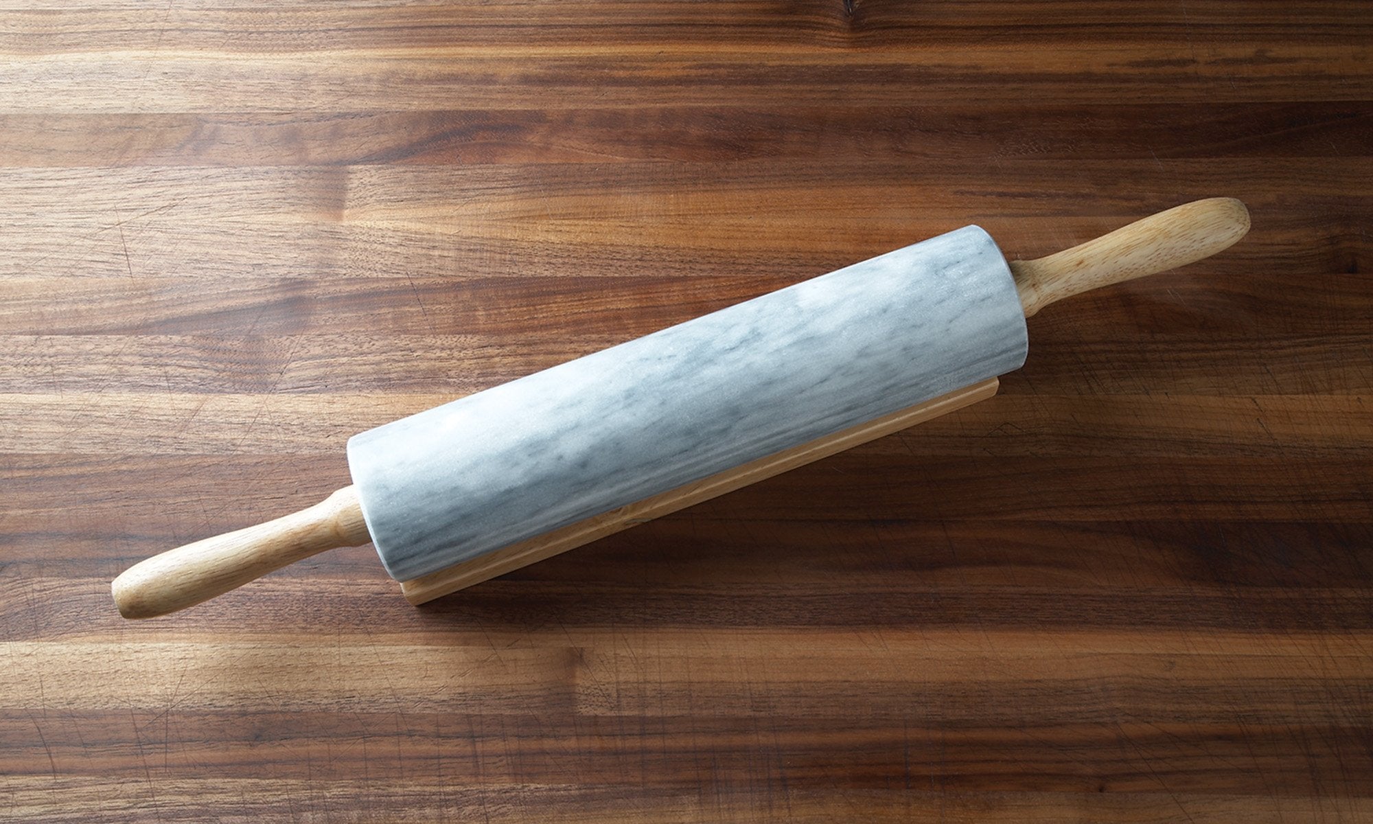 Fox Run White Marble Rolling Pin With Wooden Cradle, 2.5 X 18 X 2.5 Inches