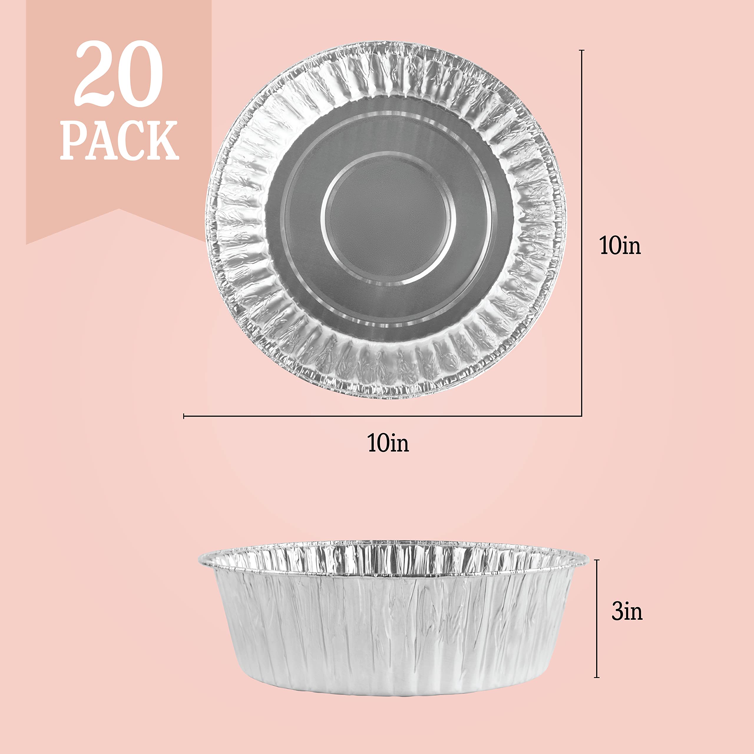 Plasticpro 10 ' ' Inch Round Tin Foil Pans Disposable Aluminum, Extra Deep Freezer & Oven Safe - For Baking, Cooking, Storage, R