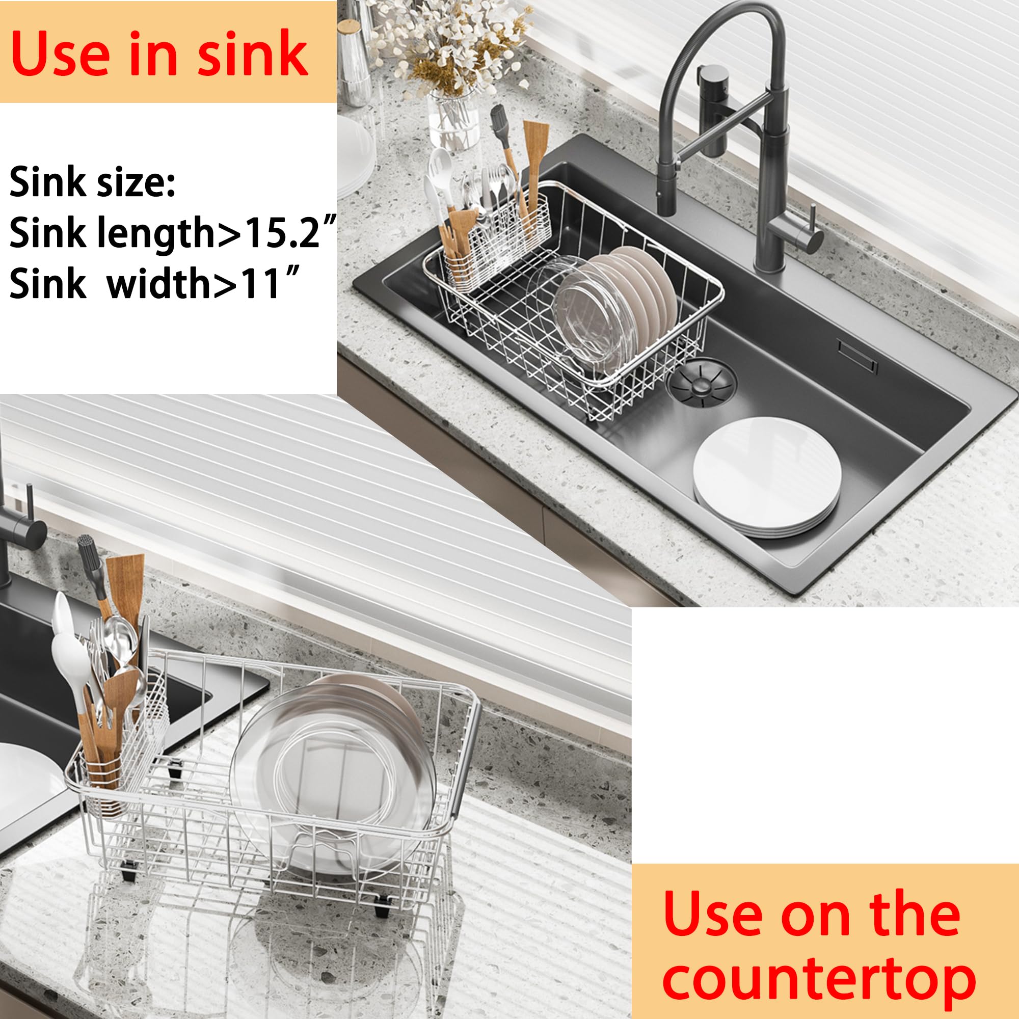 Niuyichee Expandable Dish Drying Rack, Stainless Steel Dish Drainer Rack Organizer In Sink, Drainage Rack Over Sink,Dish Drainer