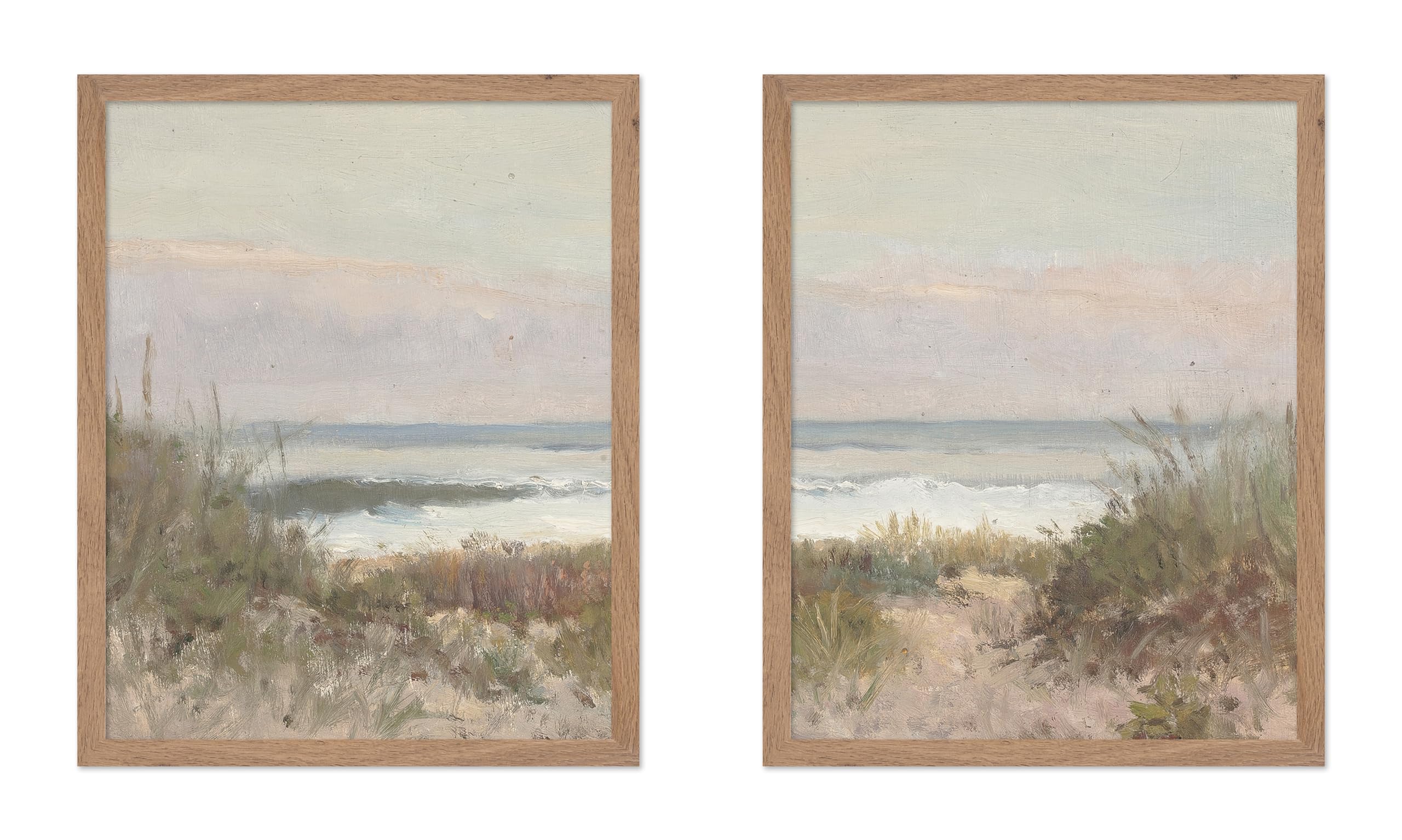 Poster Master 2-Piece Vintage Illustration Poster - Retro Coastal Print - Gift for Artist, Friend - Seascape, Beach, Grass, Wave