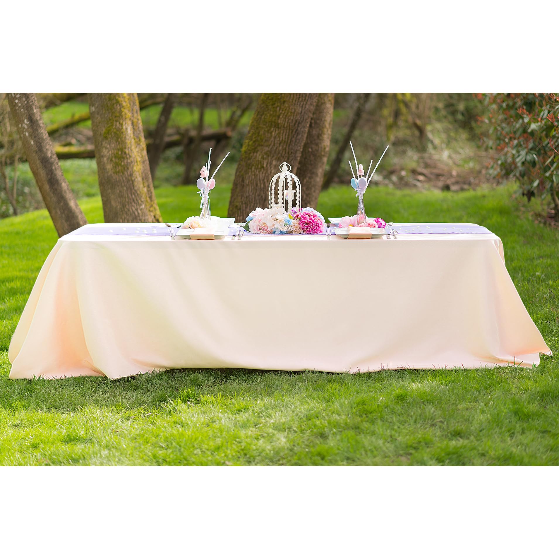 Ltc Linens 2-Pack Rectangular Tablecloths 90 In X 156 In With Rounded Corners - Peach Table Covers For 8 Ft Table With Floor-Len