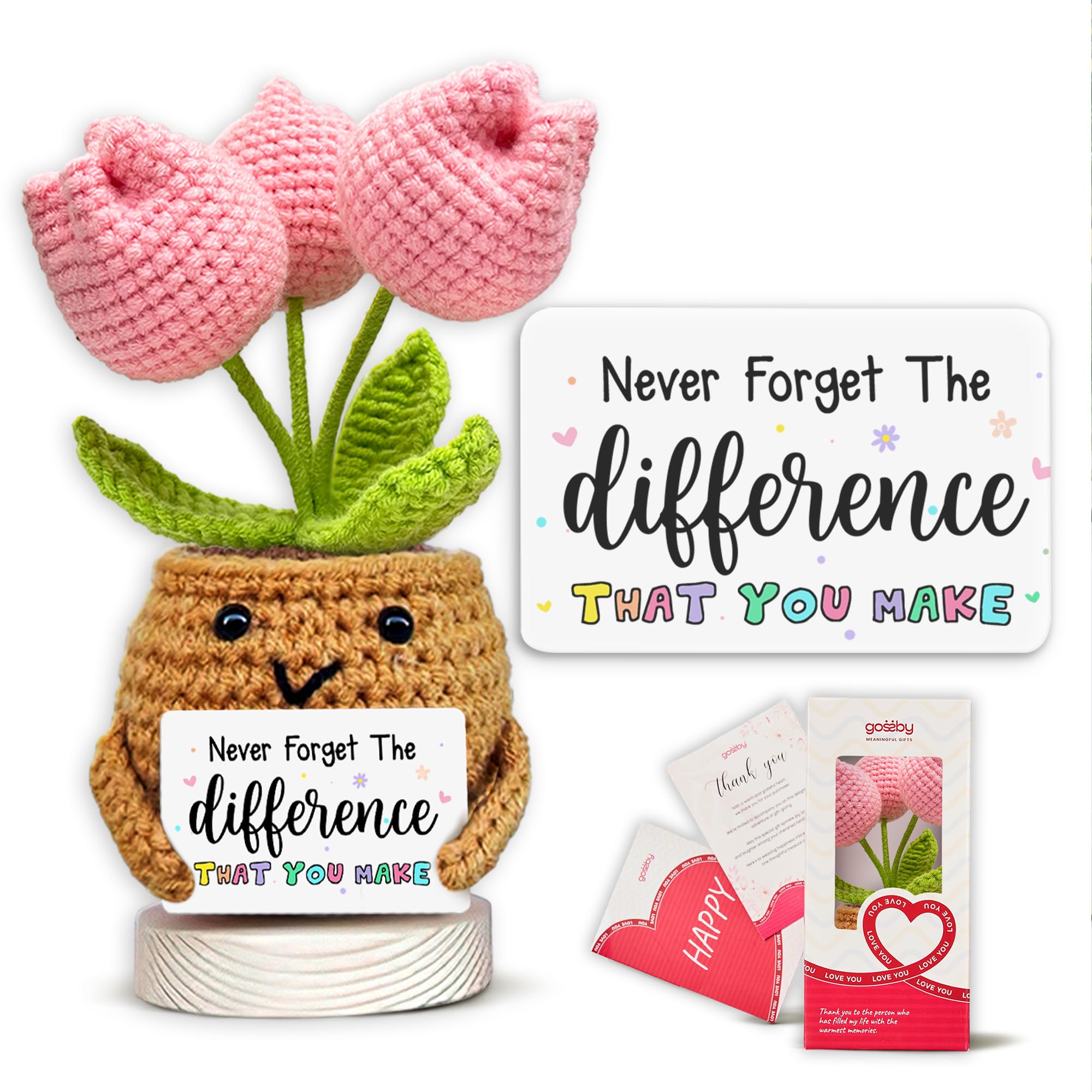 Gossby Handmade Positive Tulip Flower Crochet - Never Forget The Different That You Make - Inspirational Gift for Women - Thank 