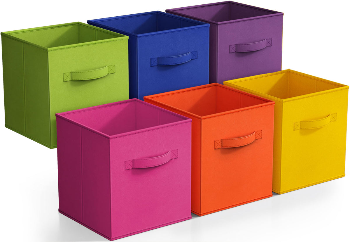 Sorbus 11 Inch Fabric Storage Cubes - Sturdy Collapsible Storage Bins & Handle 6 Foldable Baskets For Organizing Clothes - Multi