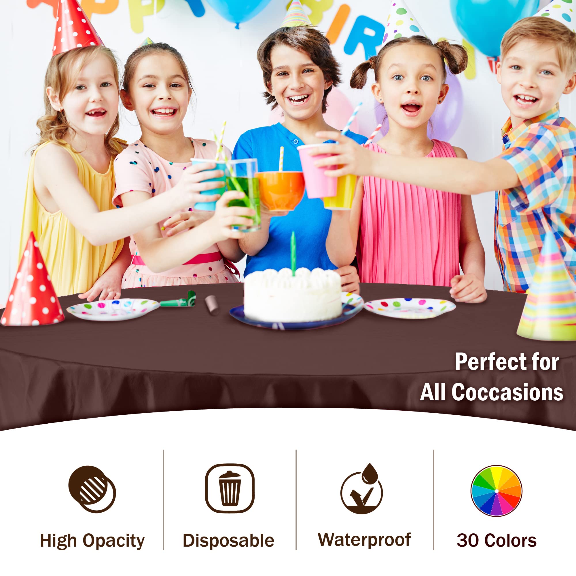 Exquisite 6-Pack Premium Plastic Tablecloth 84In. Round Plastic Table Cover - Brown