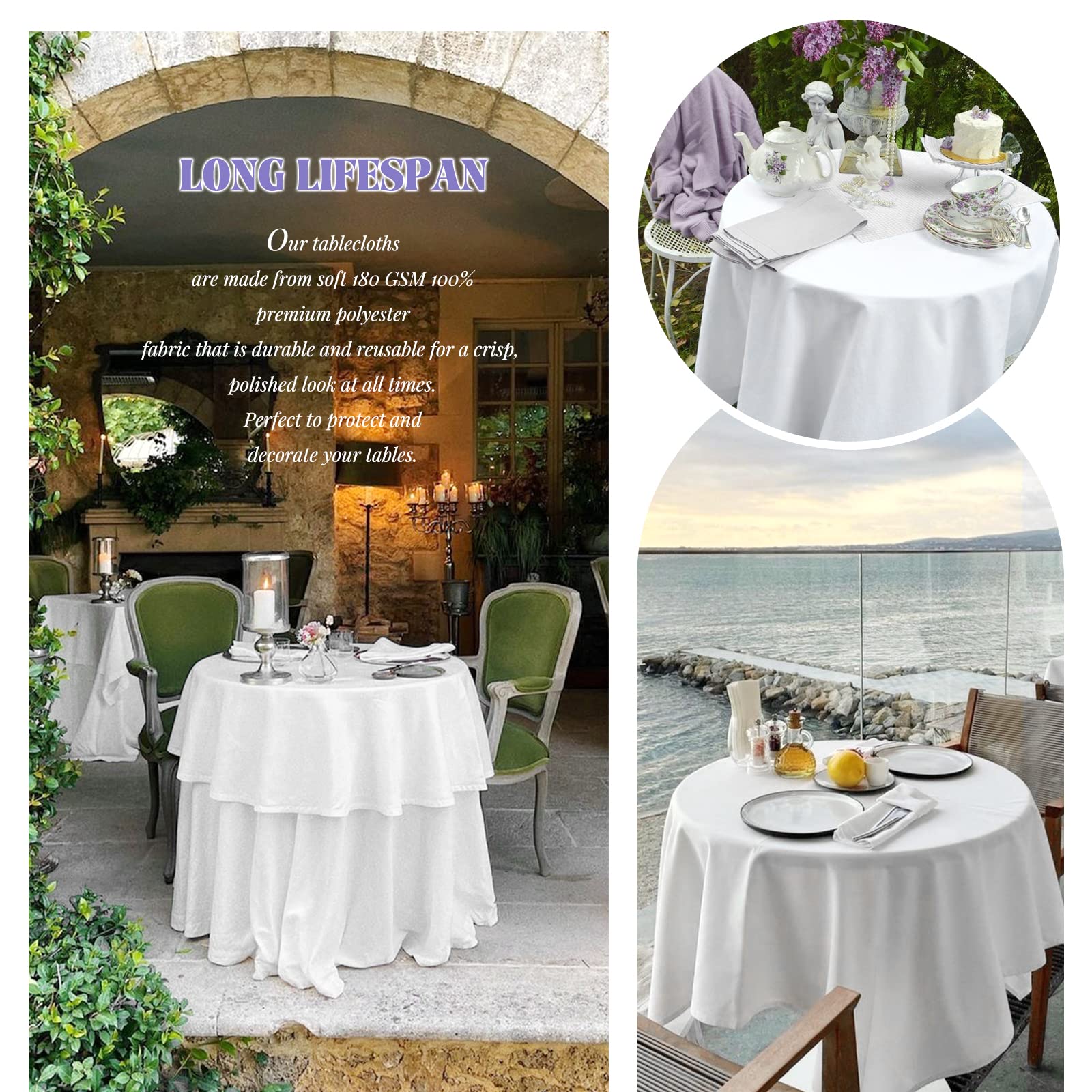 Showgeous 12 Pack Round Tablecloth 60 Inch Round White Table Cloths Polyester Tablecloths For Round Tables Washable Decorative F