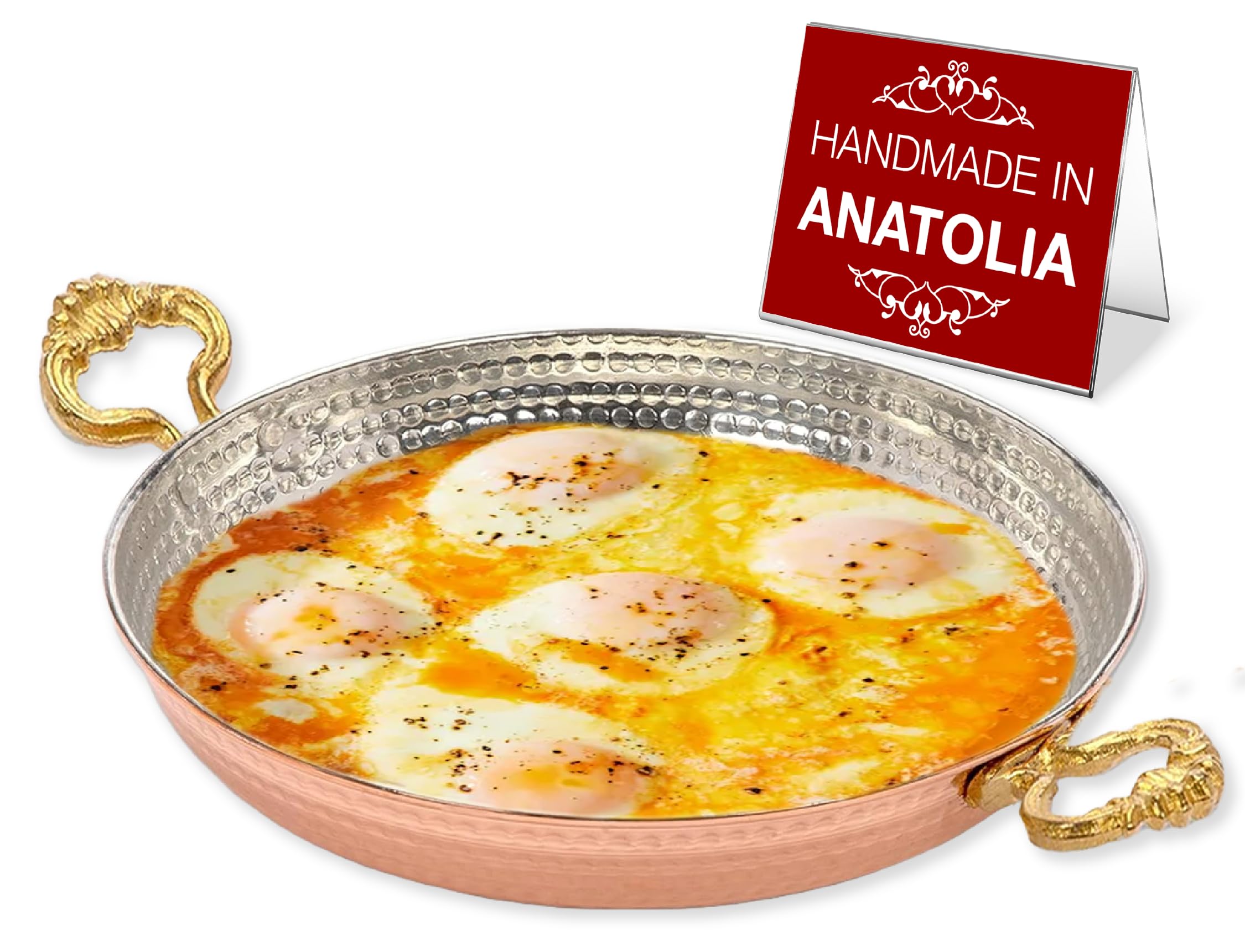 Hakan Copper Round Chef Pan | Traditional Ottoman Style Handmade Copper Frying Pan | Authentic Design Copper Cookware | Hand-Cra