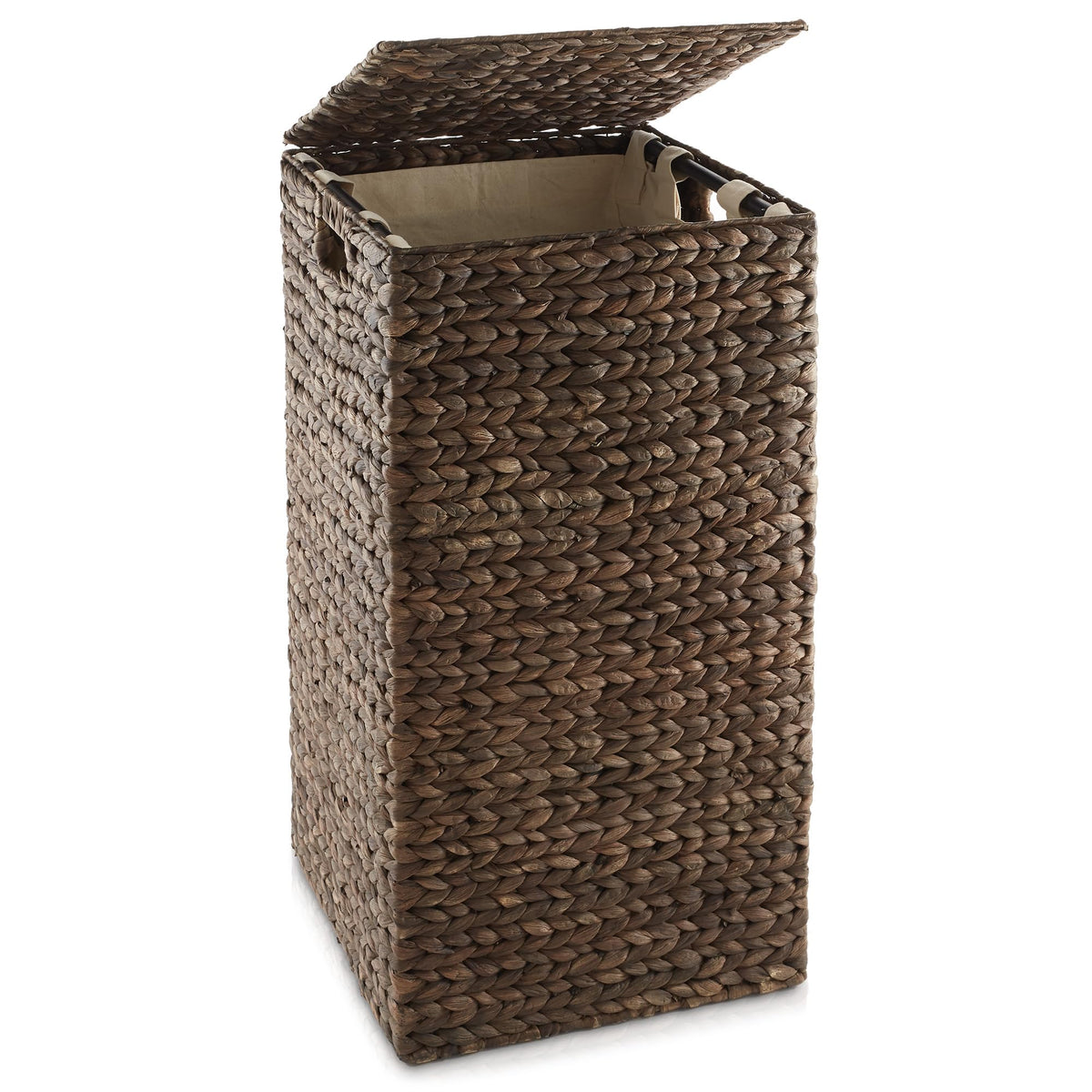 Casafield Laundry Hamper With Lid And Removable Liner Bag - Espresso, Woven Water Hyacinth Square Laundry Basket Sorter For Clot