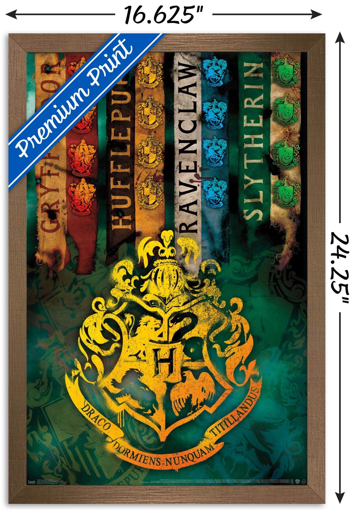Trends International The Wizarding World: Harry Potter - House Crests Wall Poster, 14.725'' X 22.375'', Bronze Framed Version