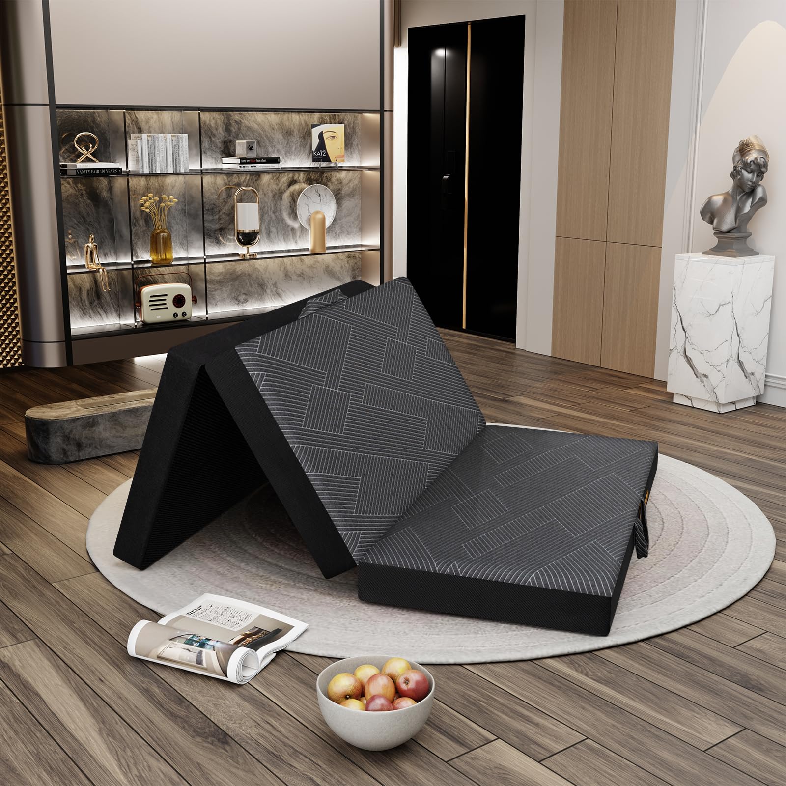 Vamcheer Tri Folding Mattress, 4 Inch Full Foldable Mattress, Tri-Fold Memory Foam Mattress With A Collapsible And Washable Cove