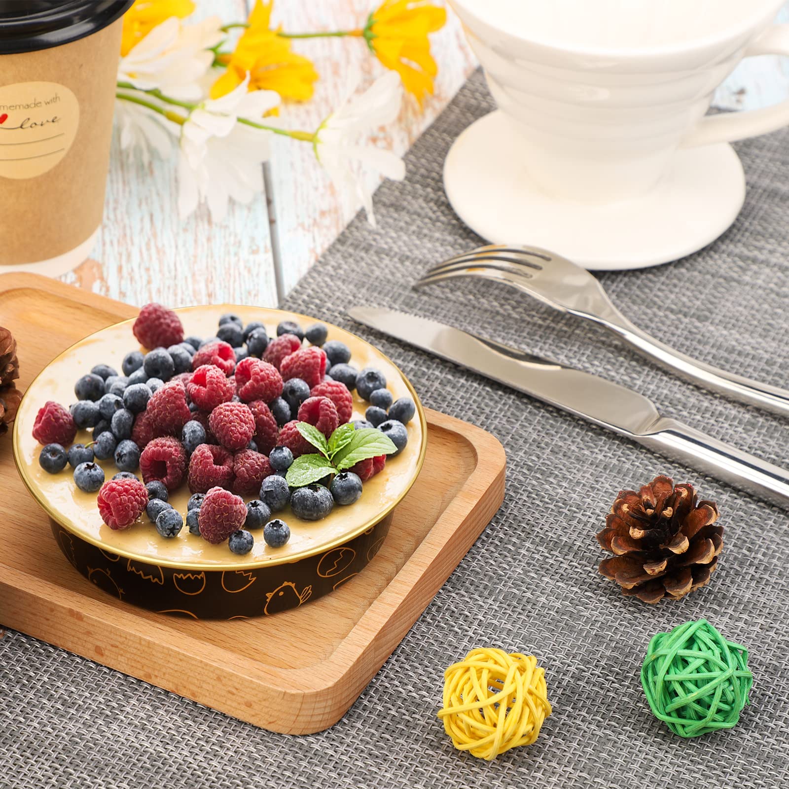 Beasea Mini Tart Pan 100 Pack With Lids, 4 Inch 8Oz Gold Black Disposable Aluminum Baking Foil Tins Small Round Tart Containers