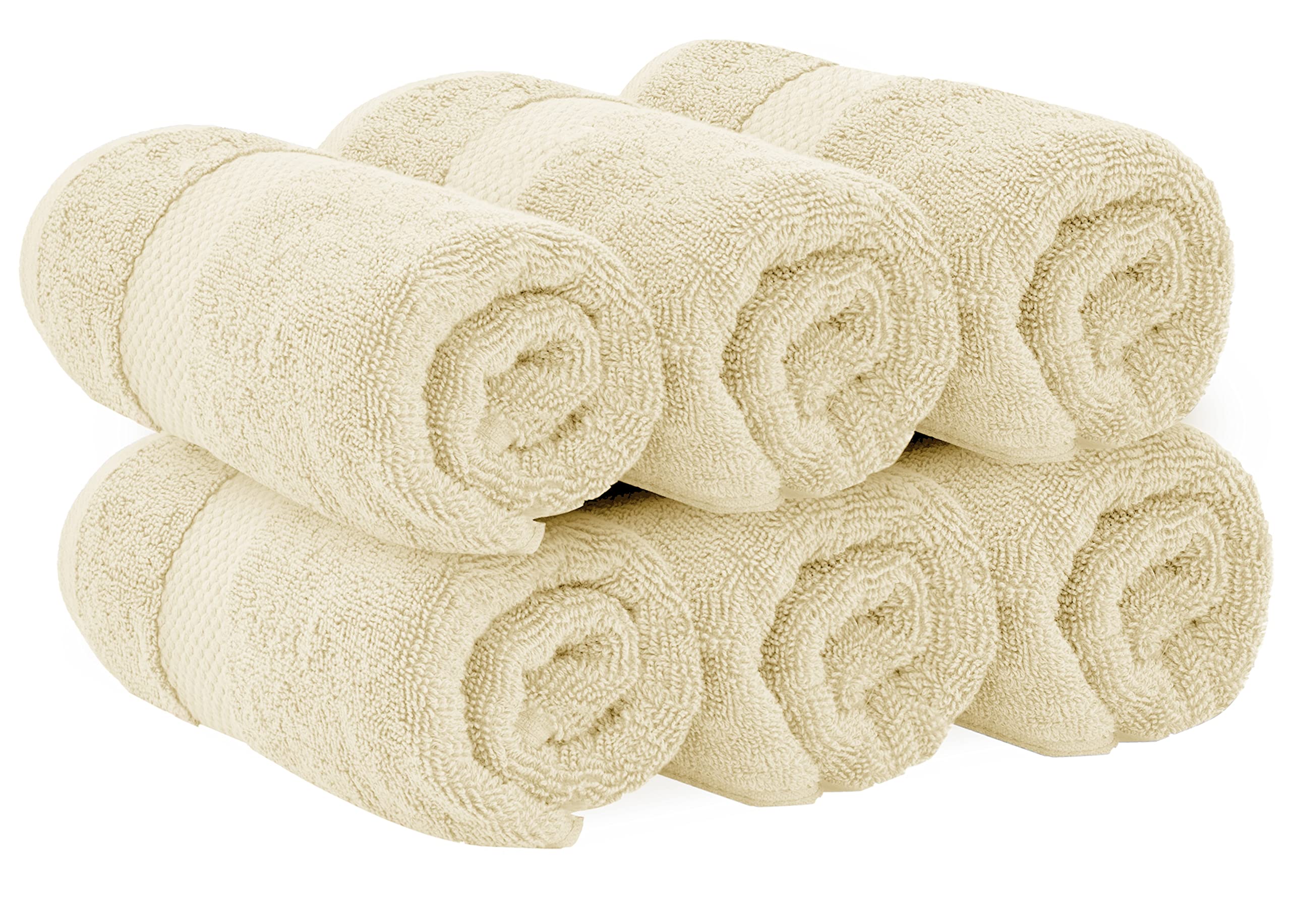 White Classic Luxury Hand Towels | Cotton Hotel spa Bathroom Towel | 16x30 | 6 Pack | Beige
