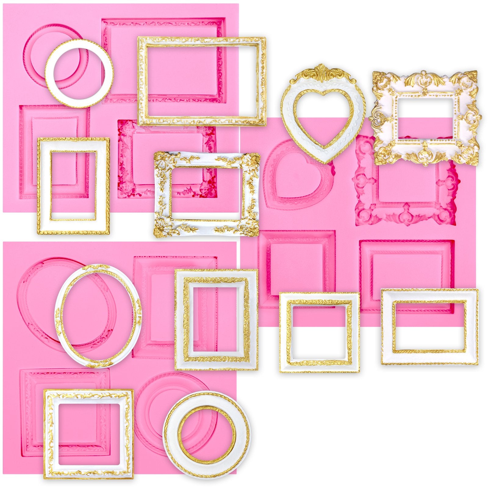 Large Mirror Frame Candy Silicone Mold 2Inch Medium, 3 In Set For Sugarcraft, Cake Decoration, Cupcake Topper, Chocolate, Fondan