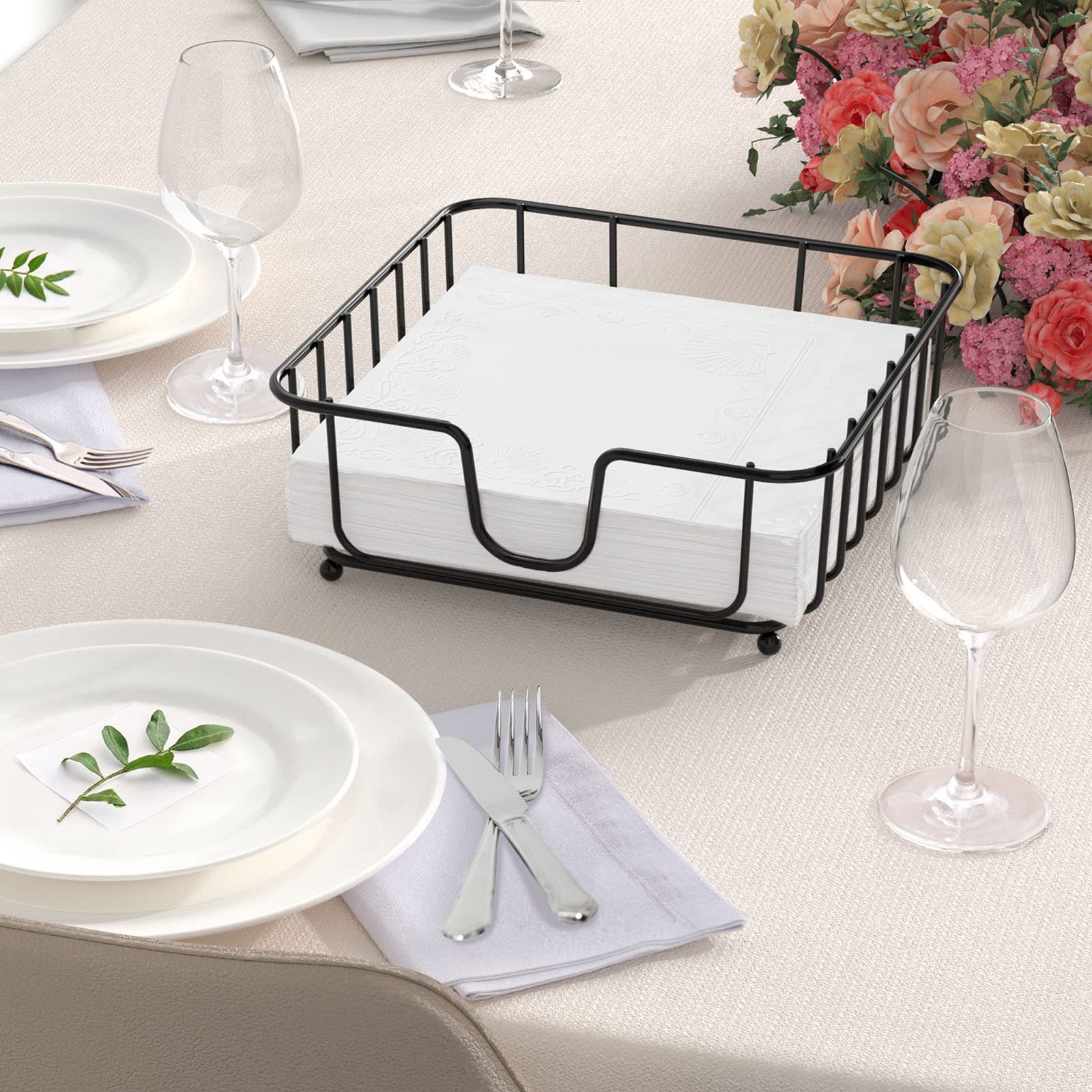 Gmfine Napkin Holder For Table, Napkin Holders For Paper Napkins, Flat Metal Black Napkin Holders For Kitchen & Dining Table, 6.