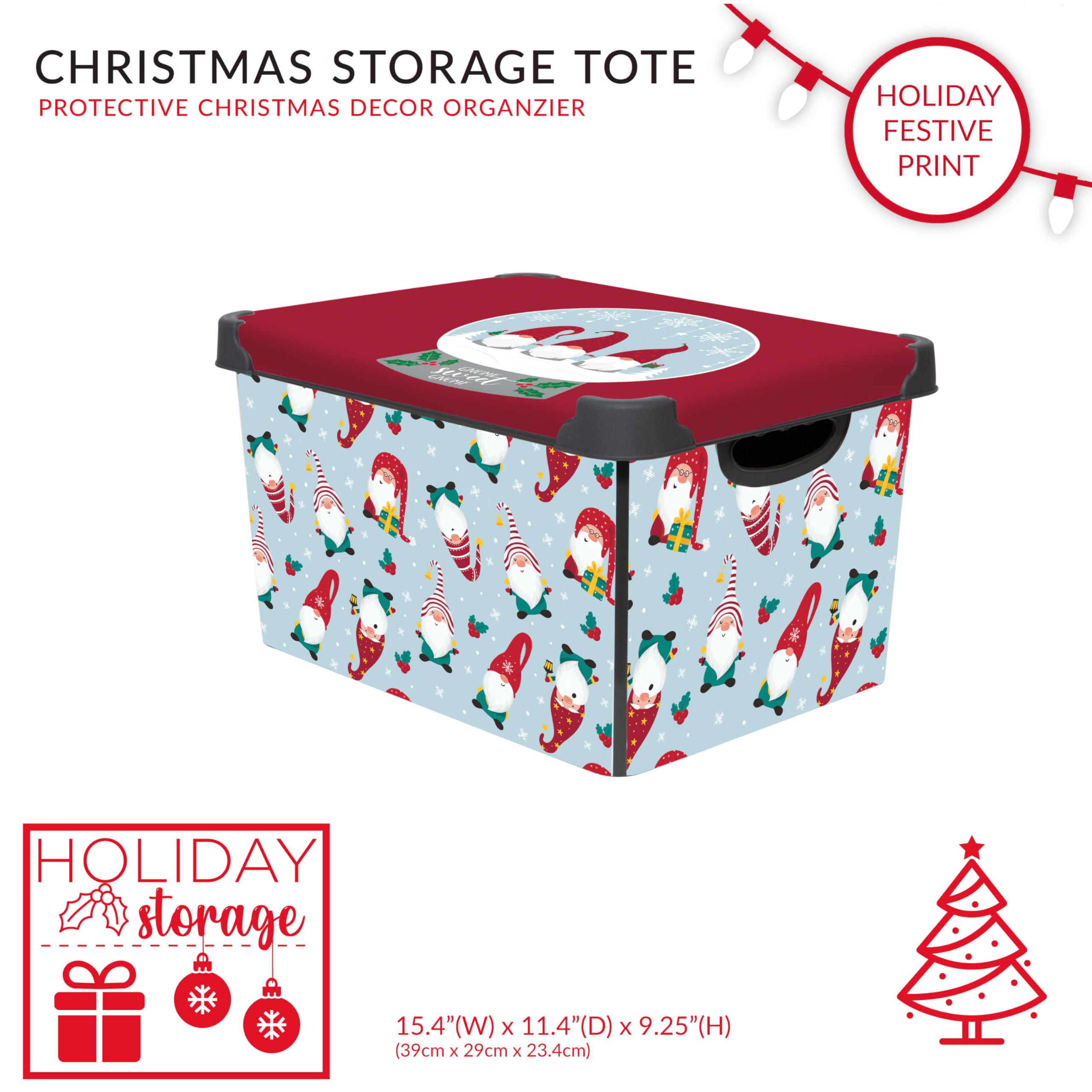 Simplify Gnome Sweet Gnome Design Storage Bin | Christmas Tote | Holiday D  Cor Decorations Organizer | Lidded | Stackable | Whi