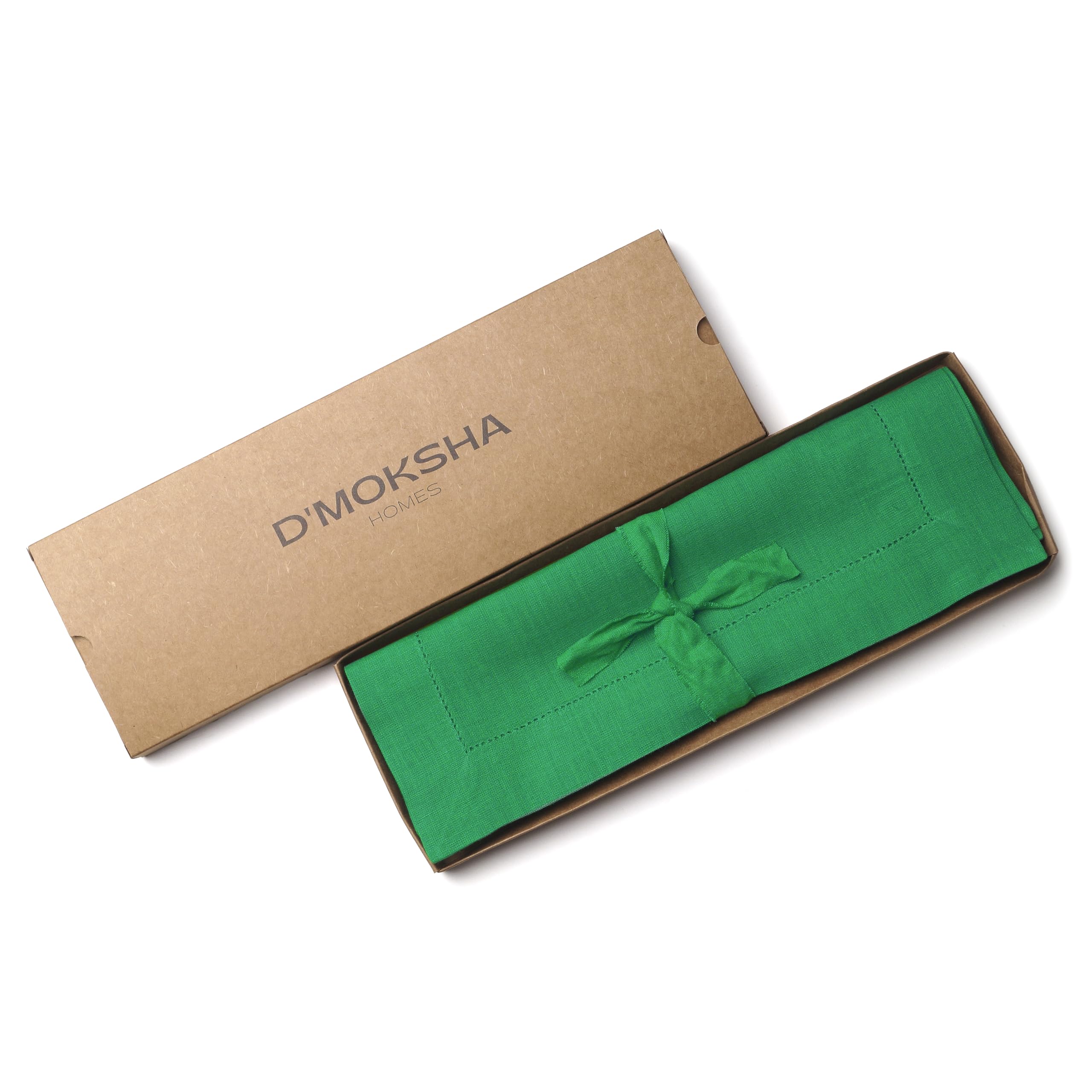 D'Moksha Homes Linen Placemats Set Of 4-100% Pure Linen Kelly Green Placemats 14 X 19 Inch - Classic Hemstitch, Washable Kelly G