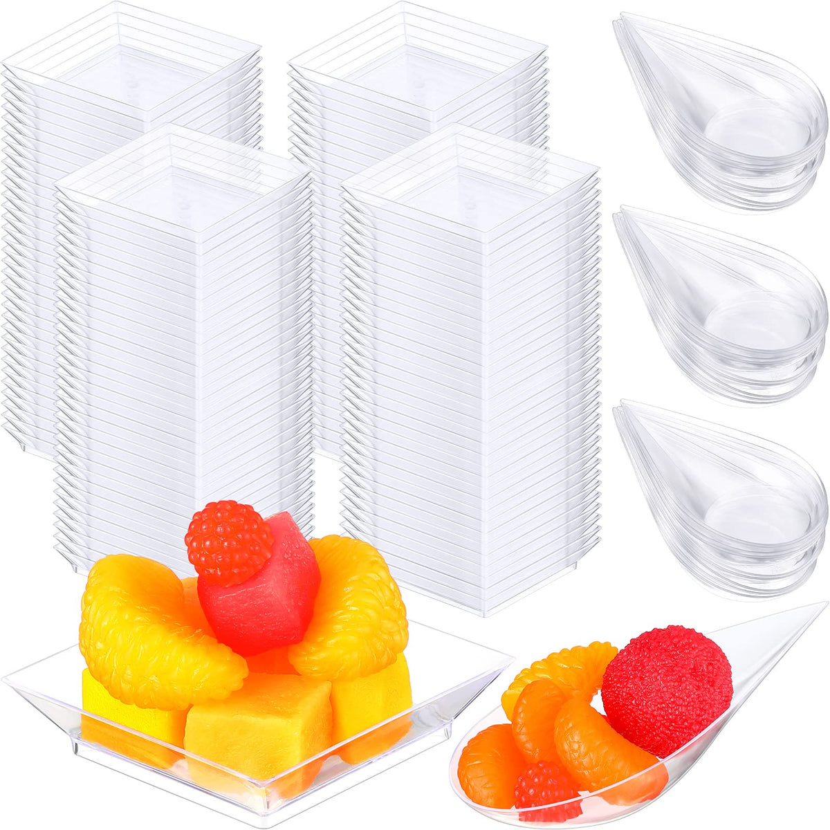 Rozer Mini Appetizer Plates And Tear Drop Spoons For Weddings Party 2.5 X 2.5 Inches 4 X 2 X 0.5 Inches Plastic Mini Dessert Pla