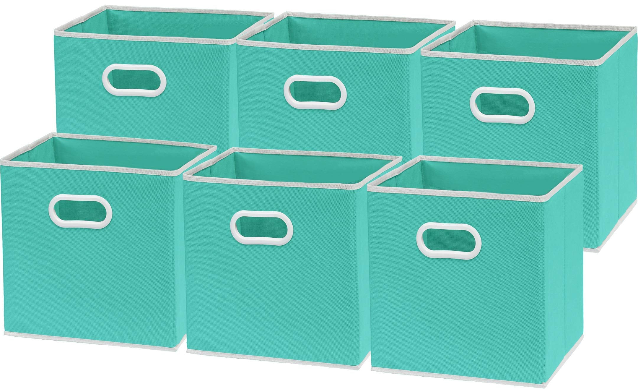 Simple Houseware Foldable Cube Storage Bin With Handle, Turquoise - 6 Pack