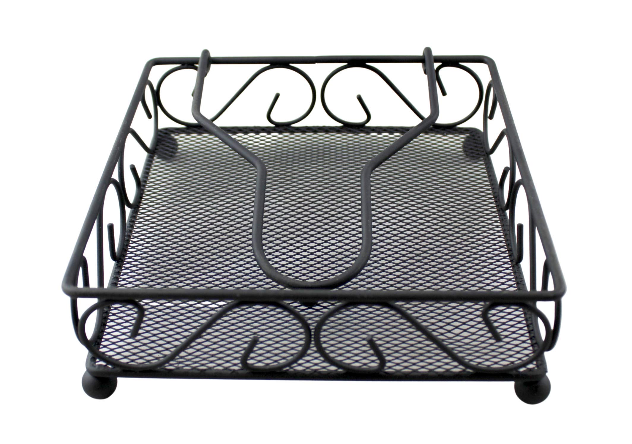 Black Matte Scroll Design Napkin Holder Dispenser With Weighted Arm