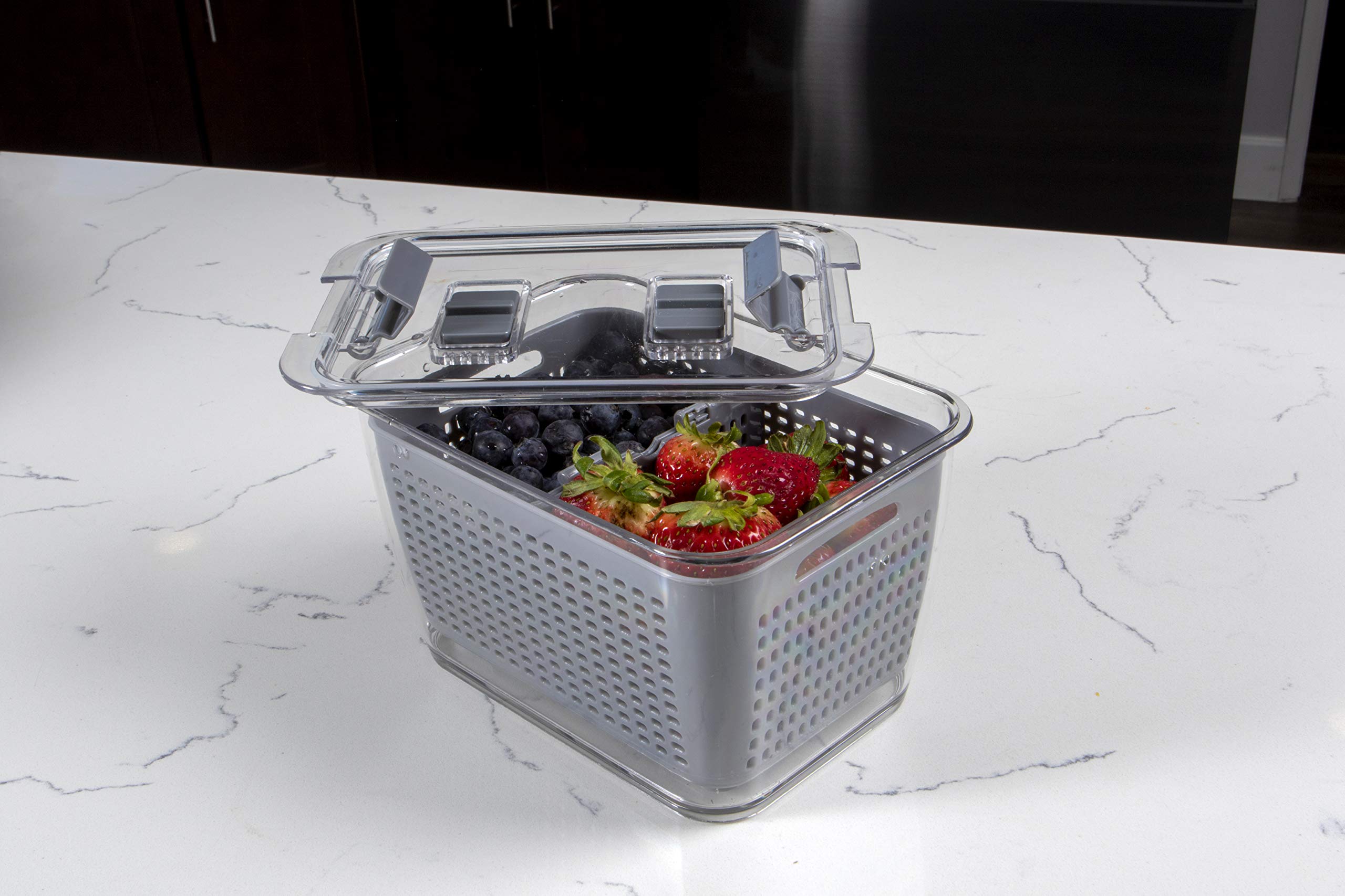 Kitchen Spaces Colander Bin, Produce Saver, Fridge Organizer With Lid, Wash, Strain And Store, Great For Refrigerator, Freezer A