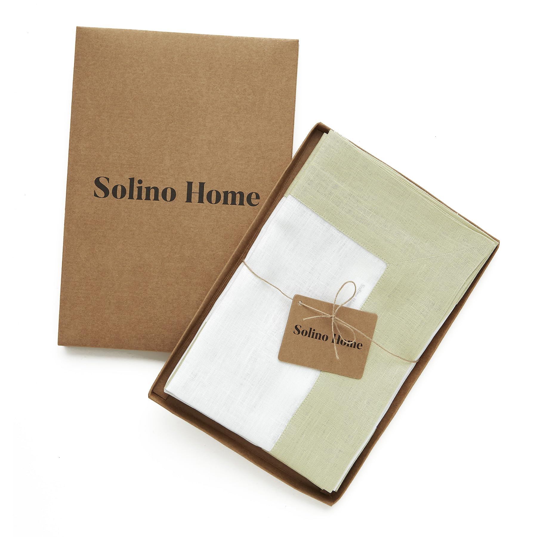 Solino Home Linen Dinner Napkins 20 X 20 Inch - 100% Pure Linen Sage Green And White Cloth Napkins Set Of 4 For Spring, Easter -