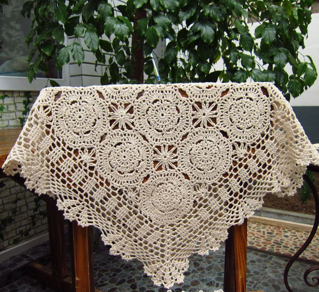 Hetao 100% Cotton Handmade Crochet Square Tablecloth Doilies Lace Table Covers ,Beige, 19 Inch