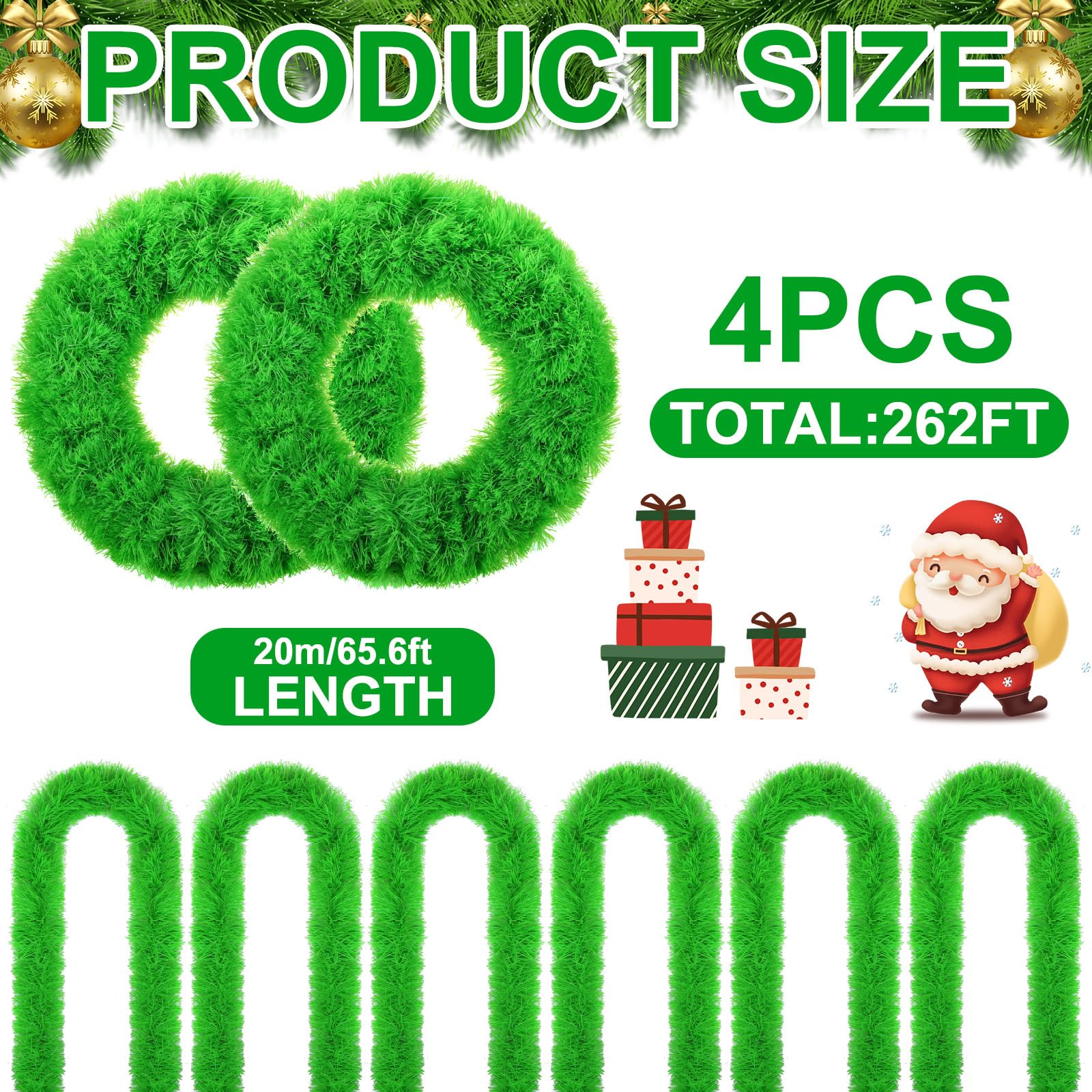 Yuxung 4 Pack Total 262 ft Lime Green Christmas Garland Non Lit Artificial Greenery Pine Garland Christmas Decorations Soft Holi