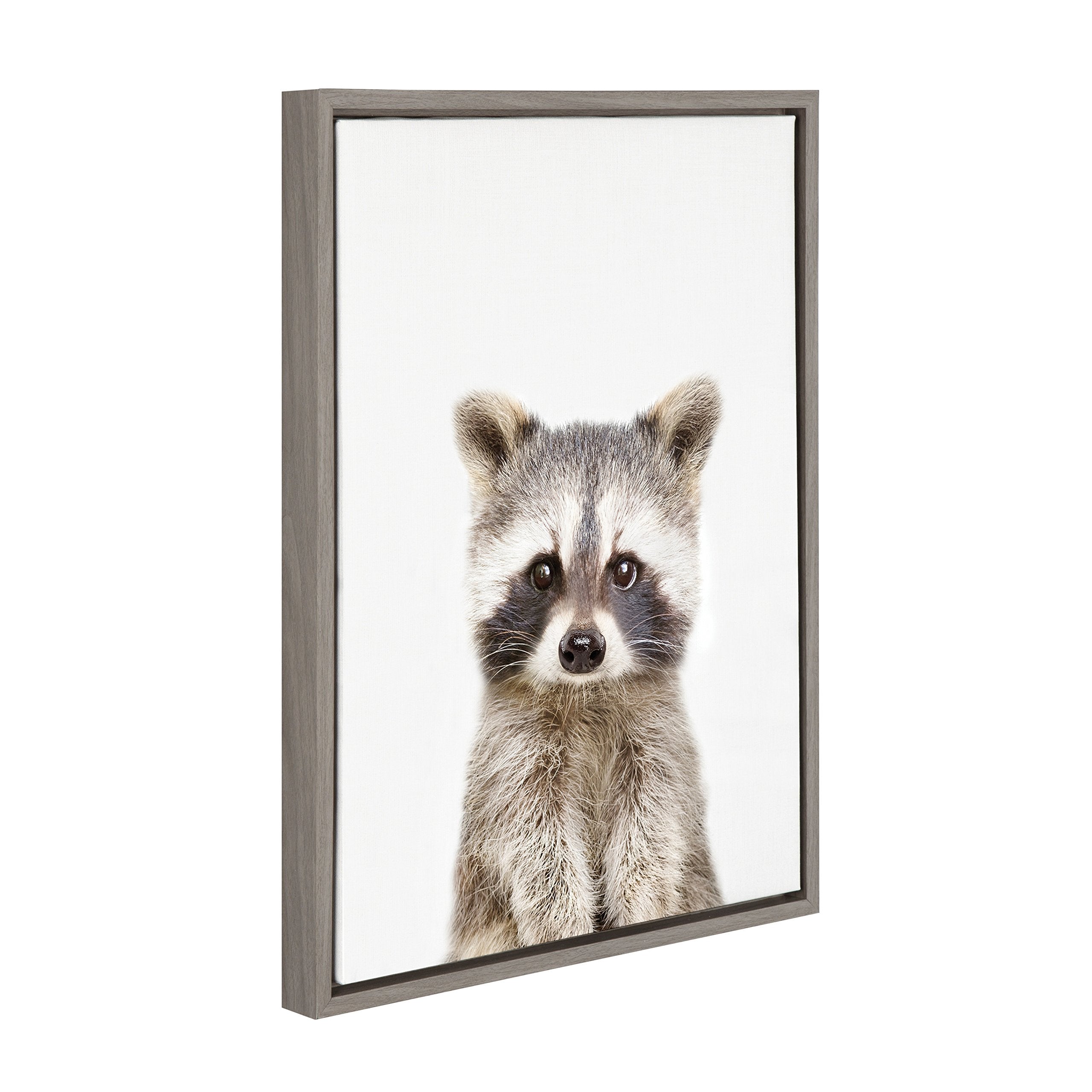 Kate And Laurel Sylvie Baby Raccoon Animal Print Portrait Framed Canvas Wall Art By Amy Peterson, 18X24 Gray