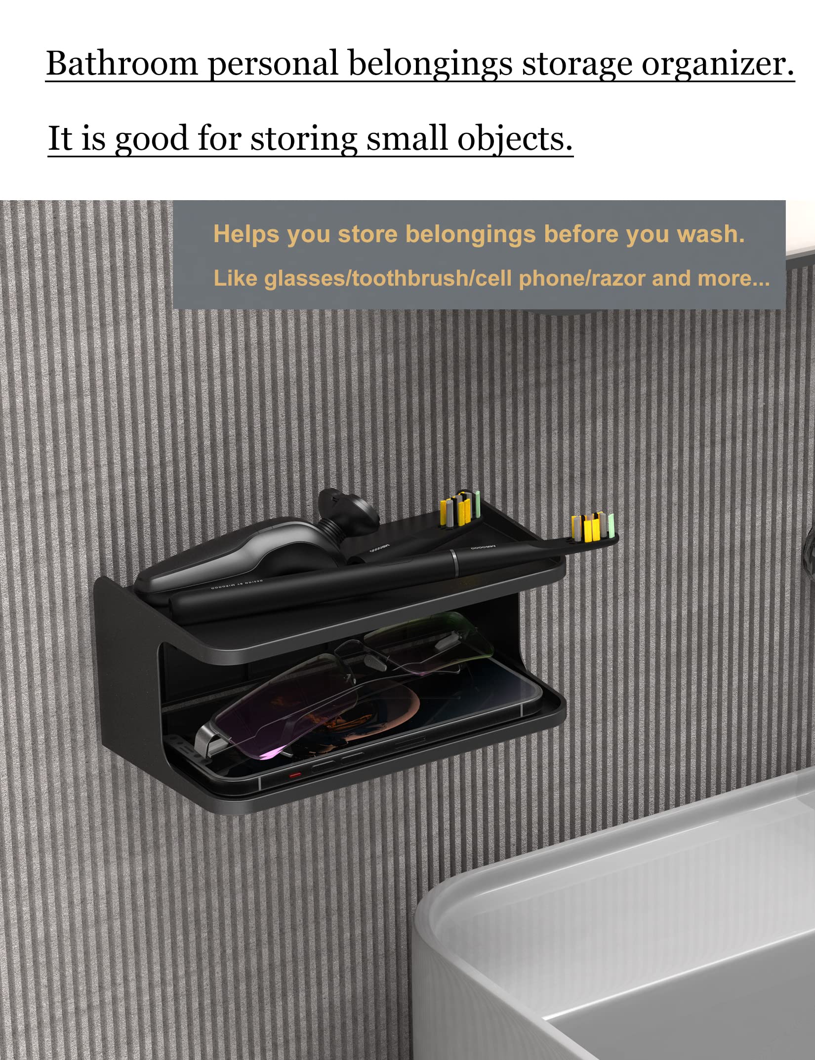 Notmbestm Bedside Wall Shelf Organizer Small Bedside Shelf Wall Mount For Bed Universal Stick On Wall Shelf Double Tray Holder F