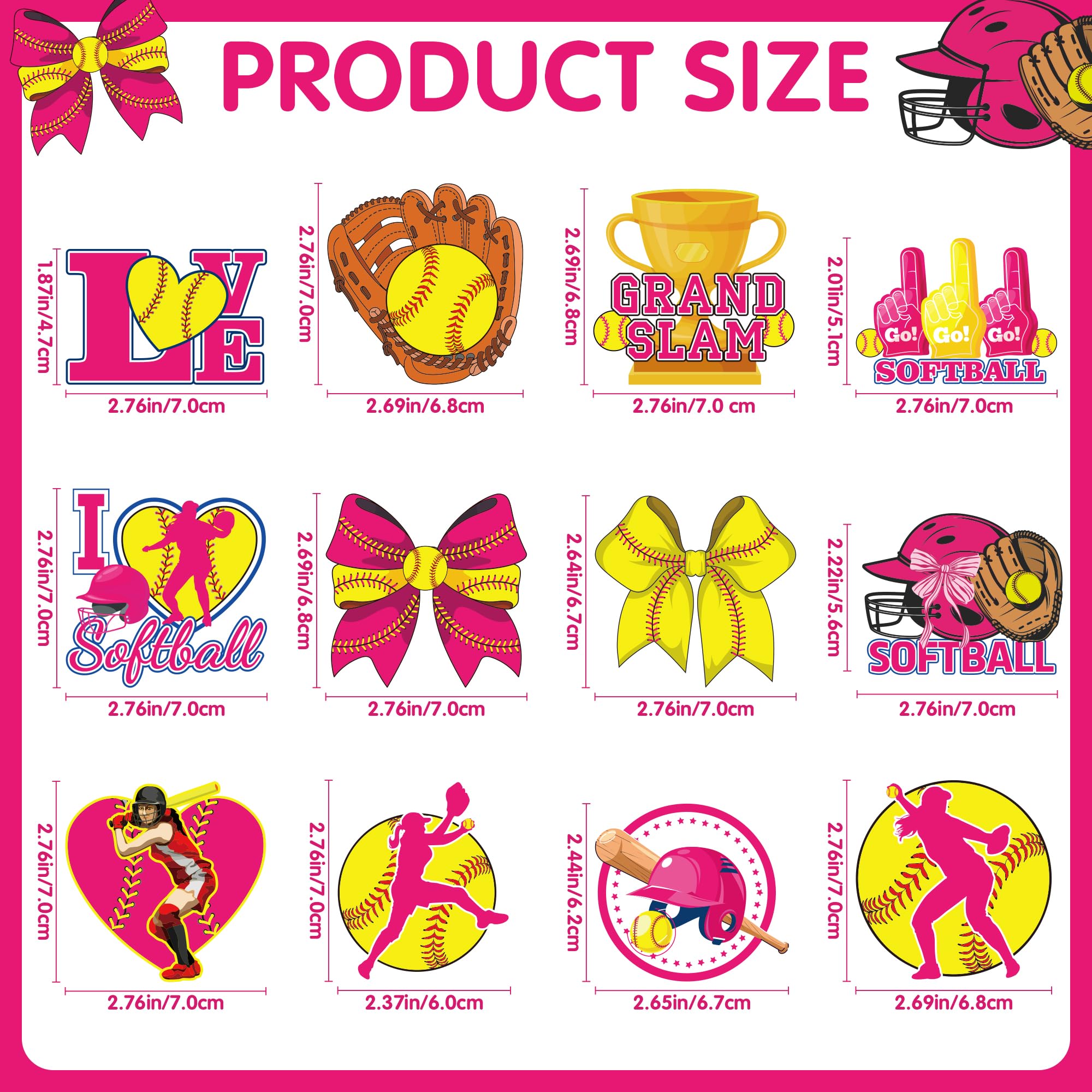 Hokinaa Softball Cupcake Toppers Decorations - 24 Pcs Sports Theme Birthday Cup Cake Topper Picks, Pink Yellow Baseball Sport Ta