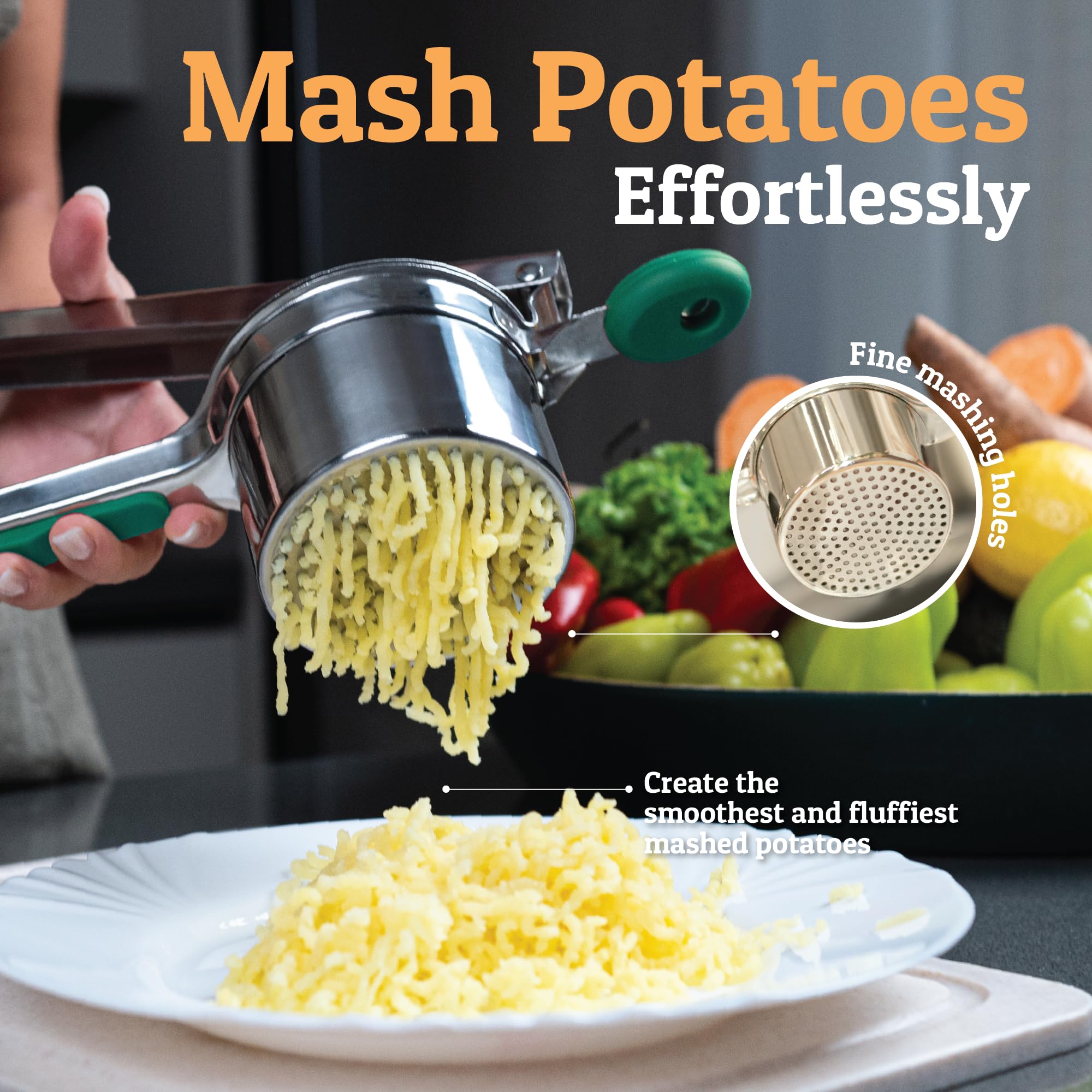 PriorityChef Large 15oz Potato Ricer, Heavy Duty Stainless Steel Potato Masher and Ricer Kitchen Tool, Press and Mash Kitchen Ga