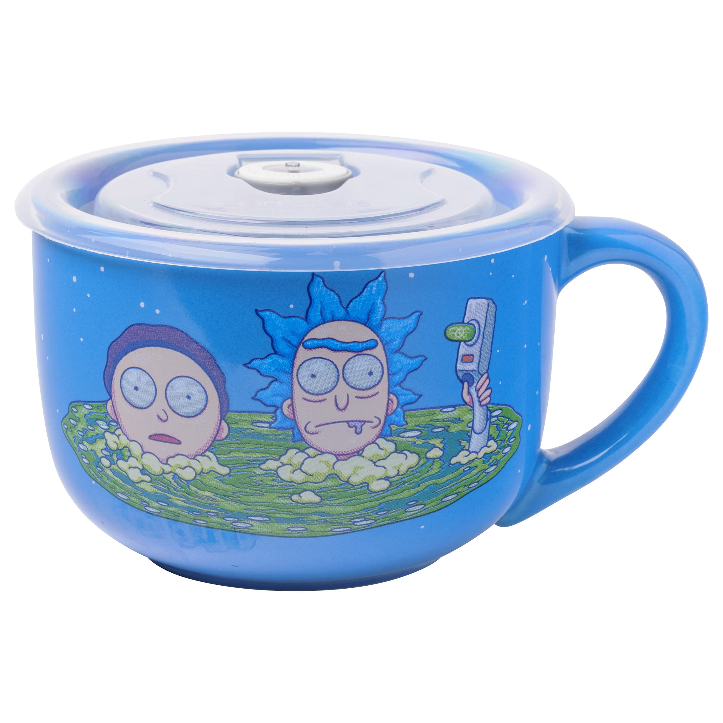 Rick And Morty Portal Heads Ceramic Soup Mug With Lid  Holds 24 Ounces