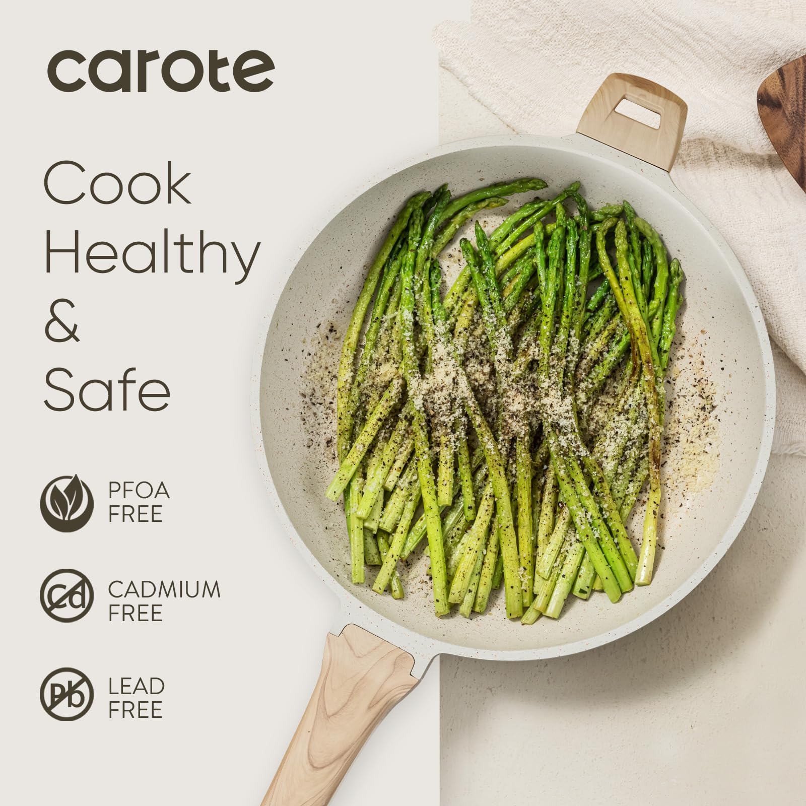 CAROTE 12.5 Inch Non Stick Frying Pan with Lid, White Granite Cookware, PFOS & PFOA Free, Model A13072