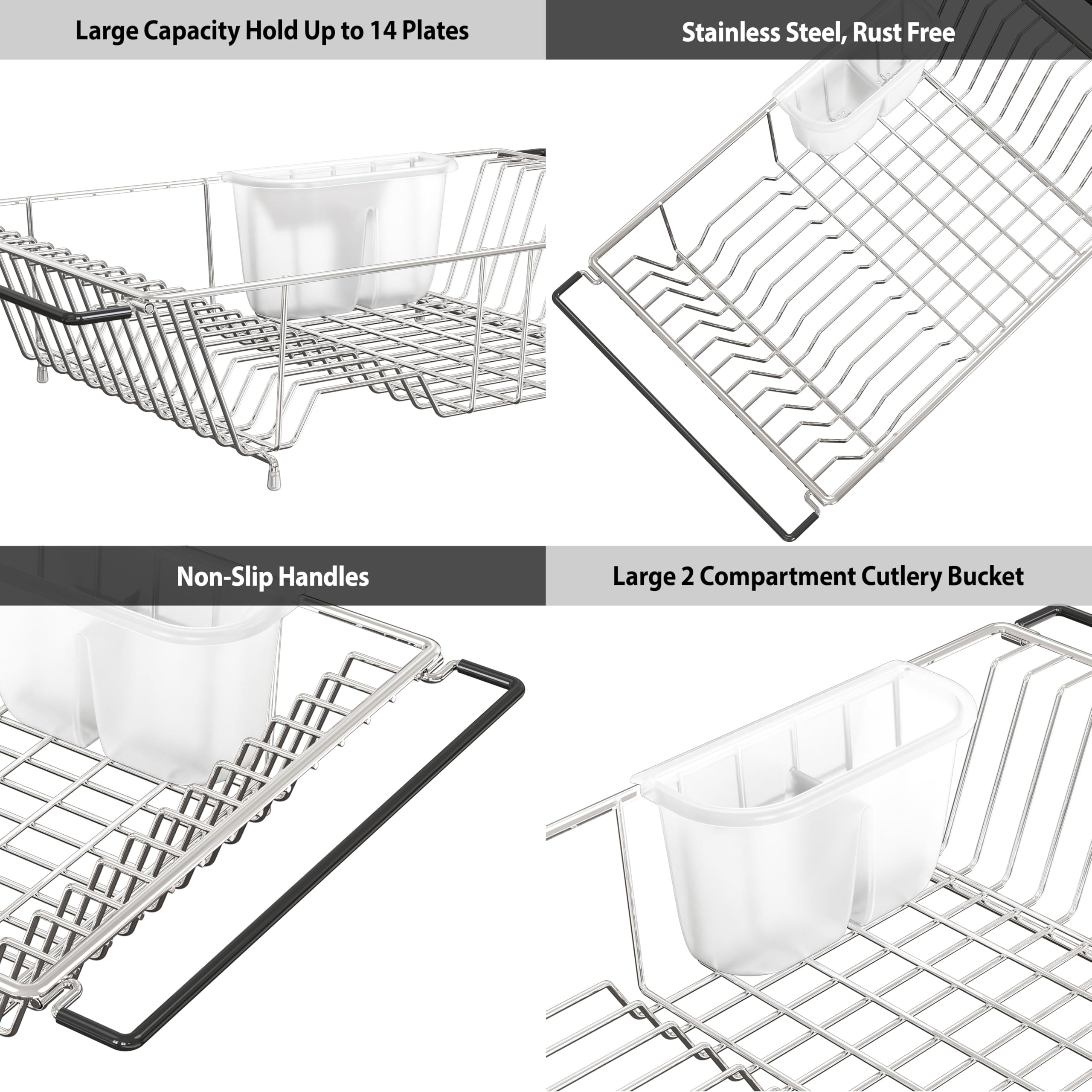 Simple Houseware Large Over Sink Counter Top Dish Drainer Drying Rack With Utensil Holder, Chrome