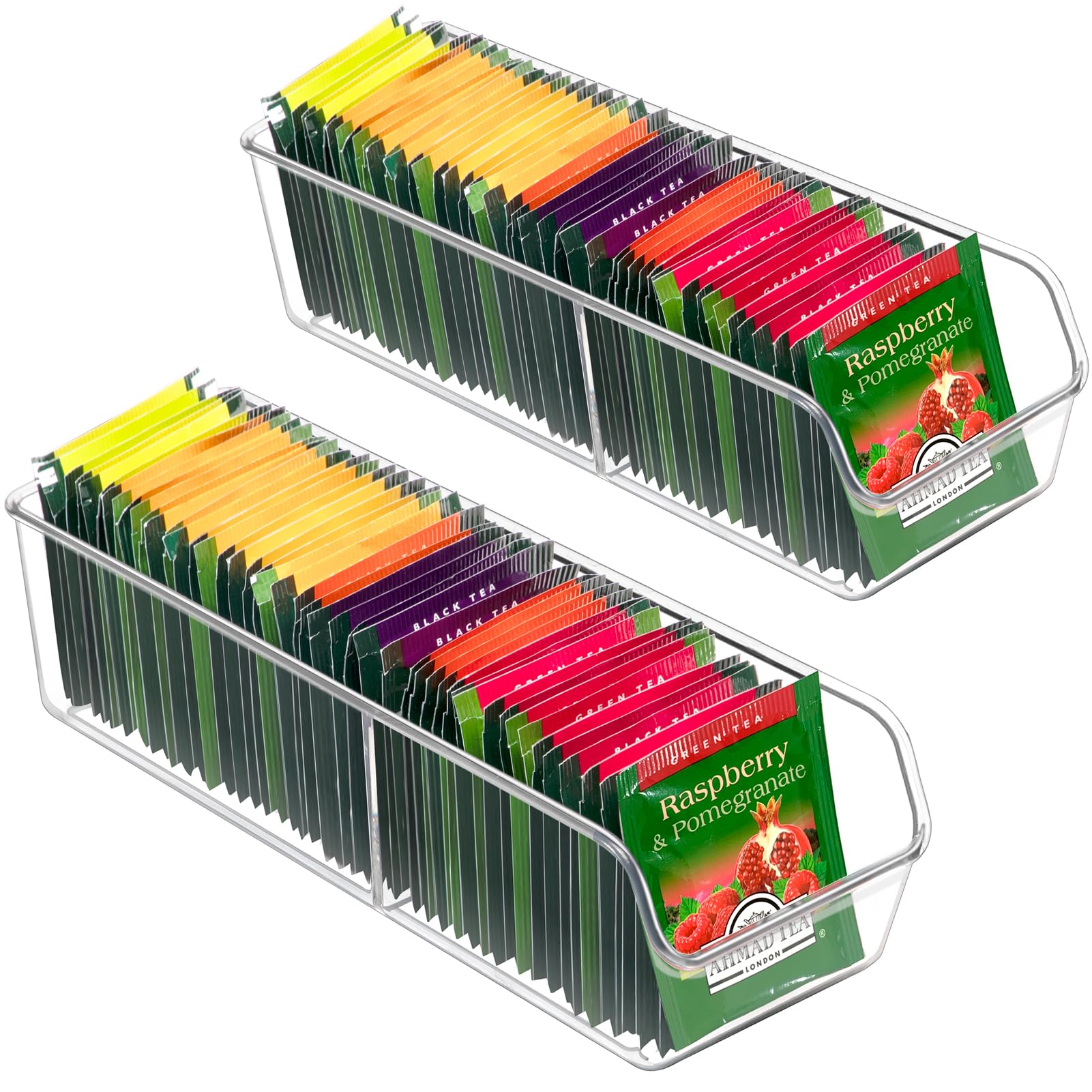 Fucdtefc Tea Bag Organizer, Tea Bag Holder Box Storage Bin, Clear Tea Packet Plastic Drawer, Sugar Packet, Coffee, Condiment, Te