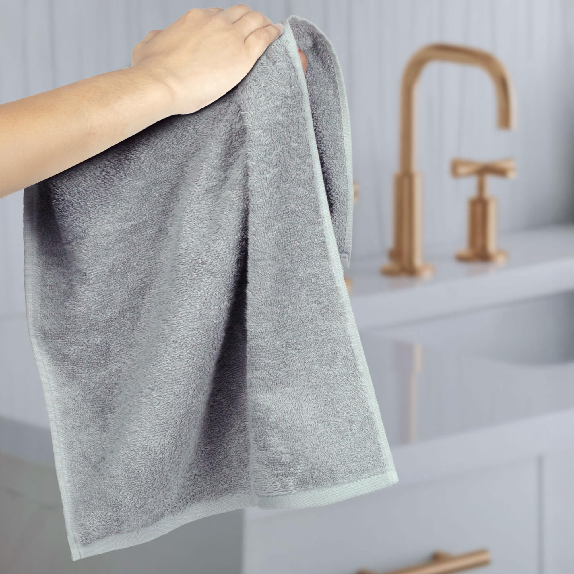 Amazon Basics Soft and Thick Cotton Hand Towels, 16 x 26, Gray, 12-Pack
