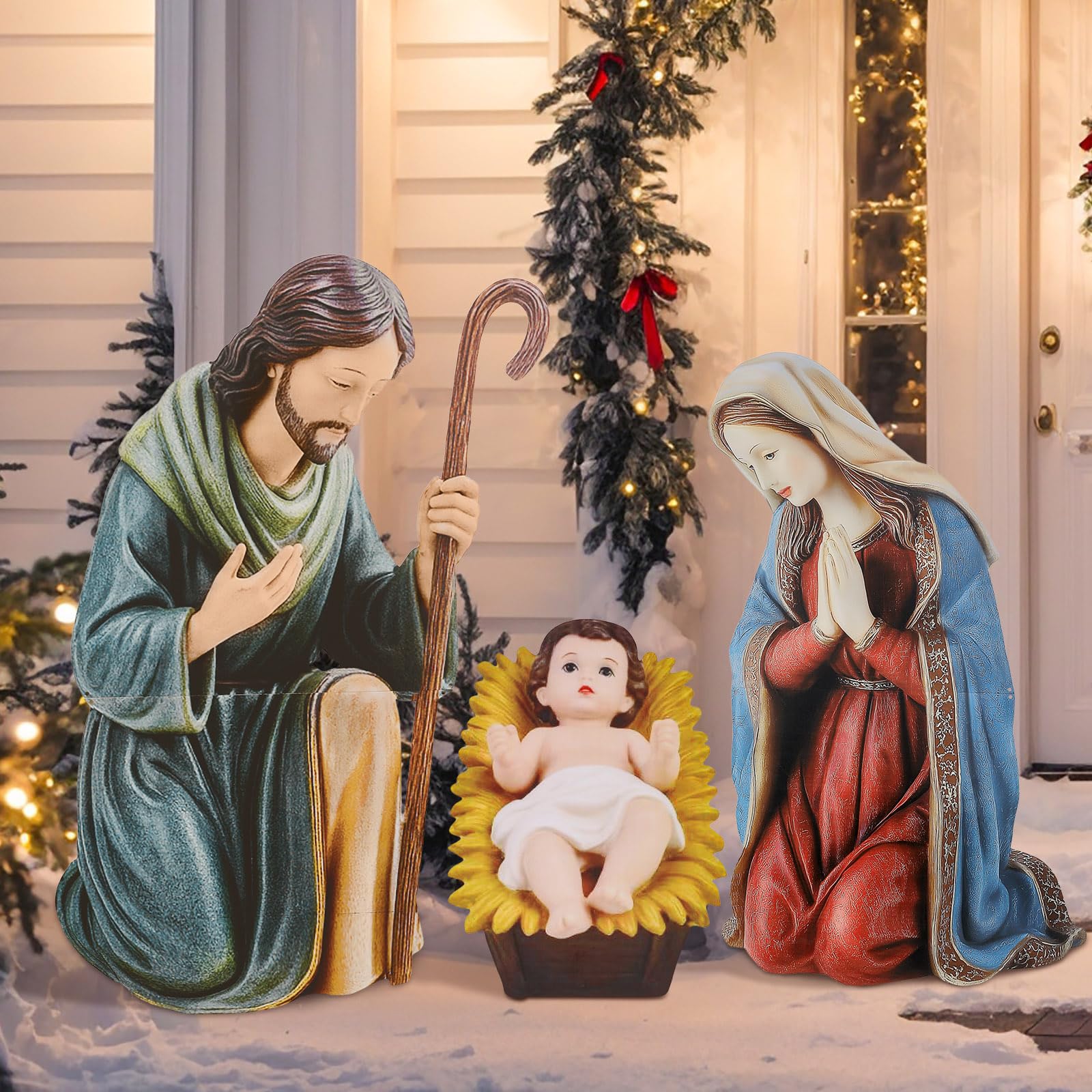 MorningRo 3 Pcs Metal Christmas Outdoor Nativity Scene Set 37.4    H Large Holy Family Outdoor Decorations with Stakes Jesus Jos