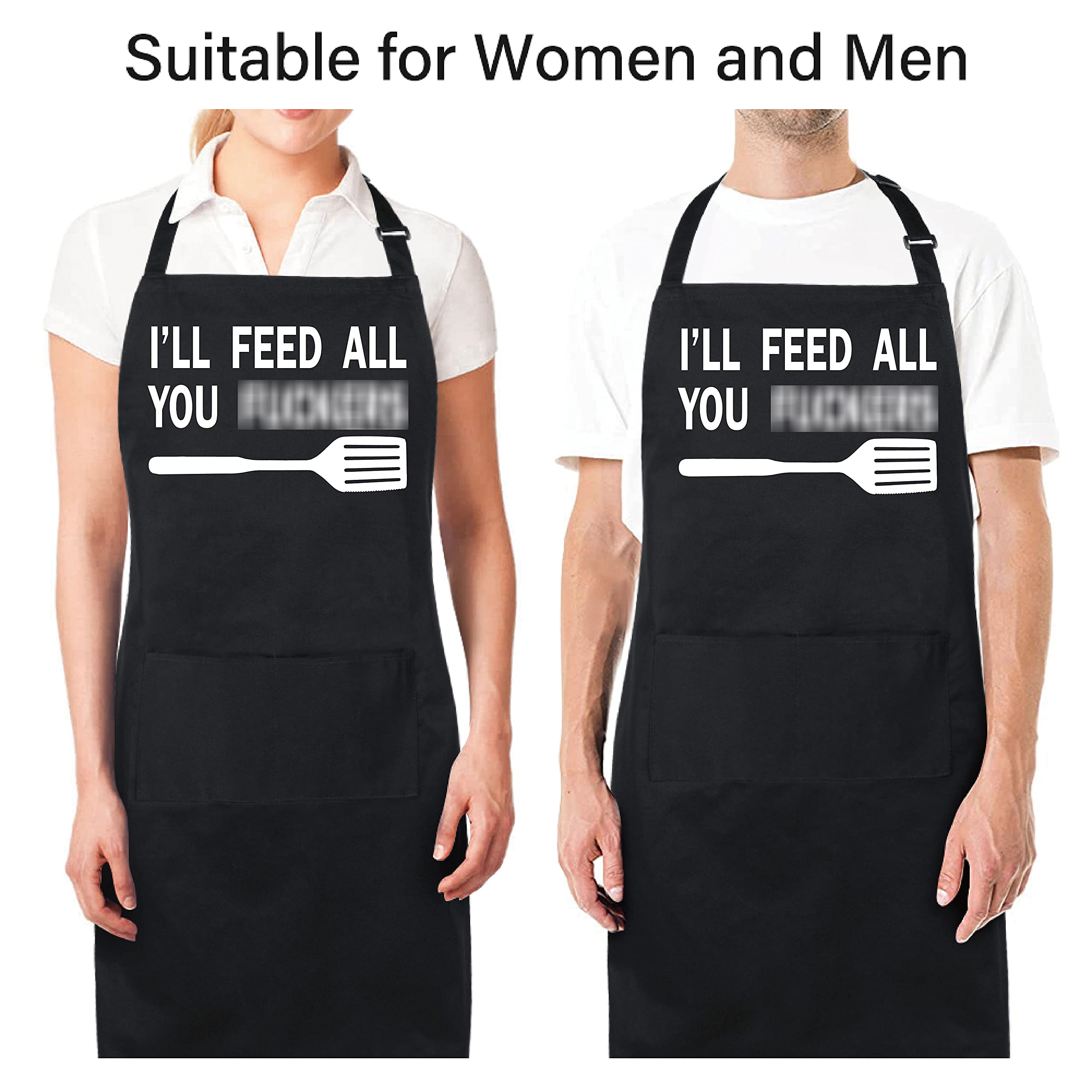 Xornis 100% Cotton Funny Apron I'Ll Feed All You With 2 Pockets Kitchen Cooking Adjustable Chef Aprons Gifts For Men Women Frien