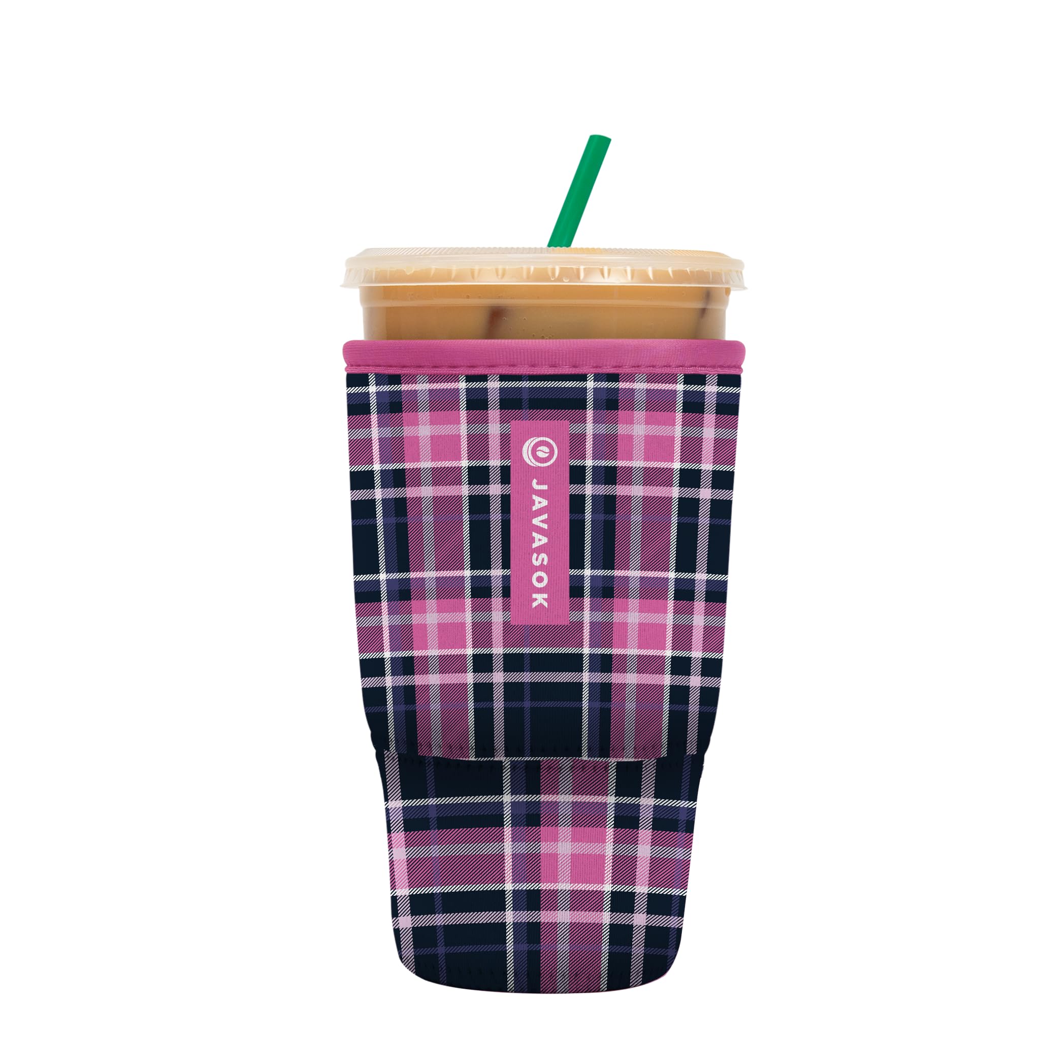 Sok It Java Sok Iced Coffee & Cold Soda Insulated Neoprene Cup Sleeve (Berry Plaid, Large: 30-32oz)