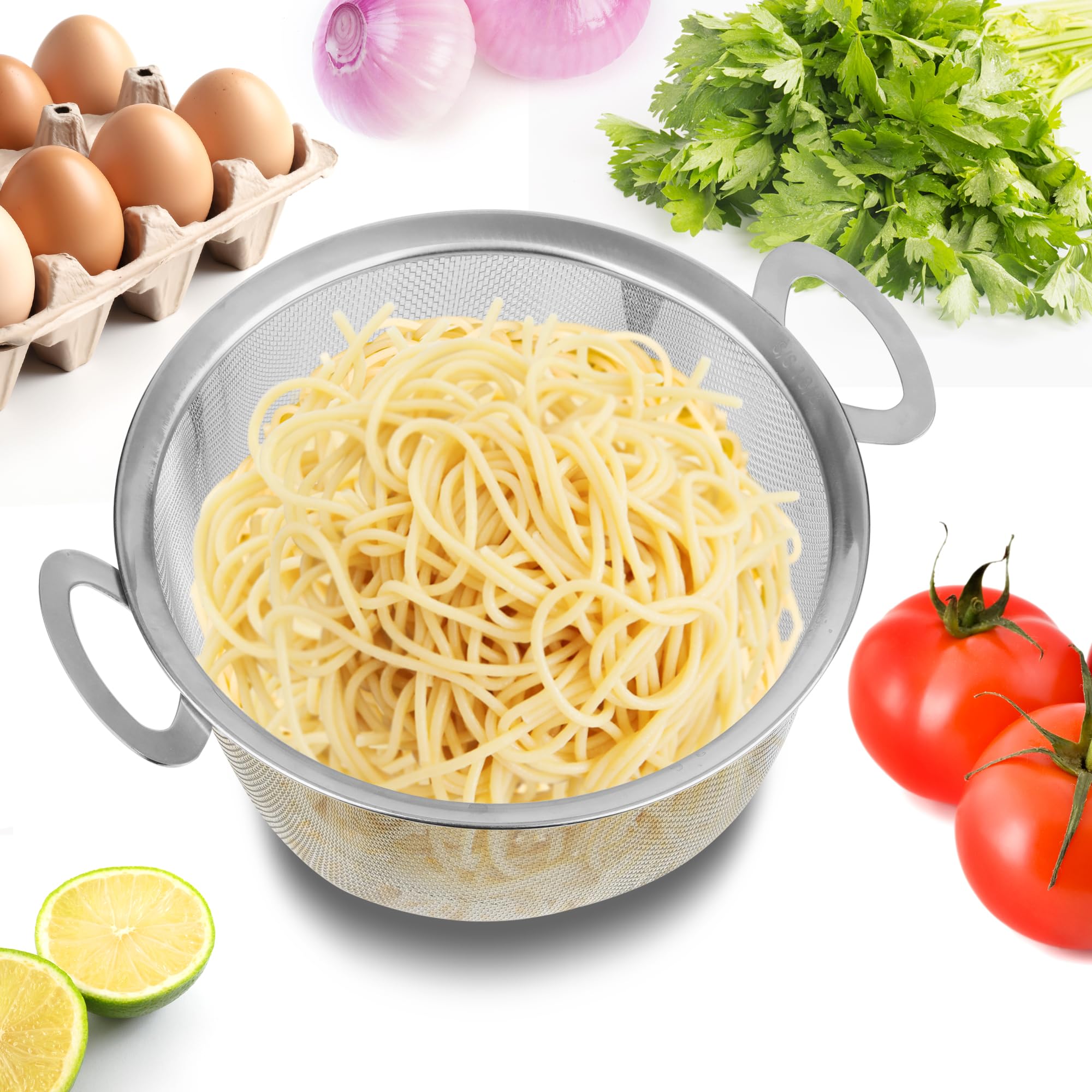 Tiawudi 2 Pack Strainers For Kitchen, 18/8 Stainless Steel Colander With Handles, Fine Mesh Strainer For Pasta, Rice And Fruit,