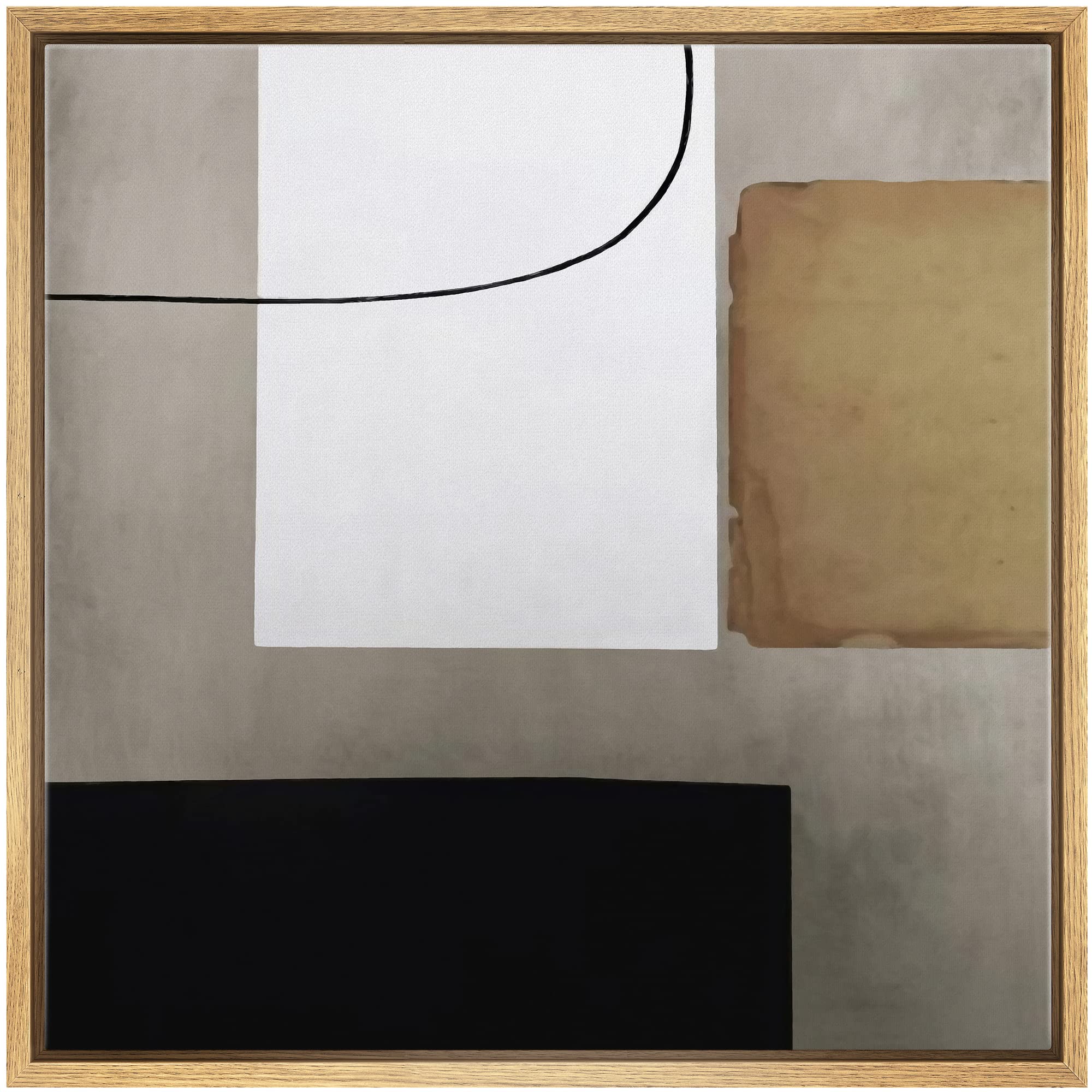 Signwin Framed Canvas Print Wall Art White, Tan & Black Industrial Color Blocks Abstract Shapes Illustrations Modern Art Alterna