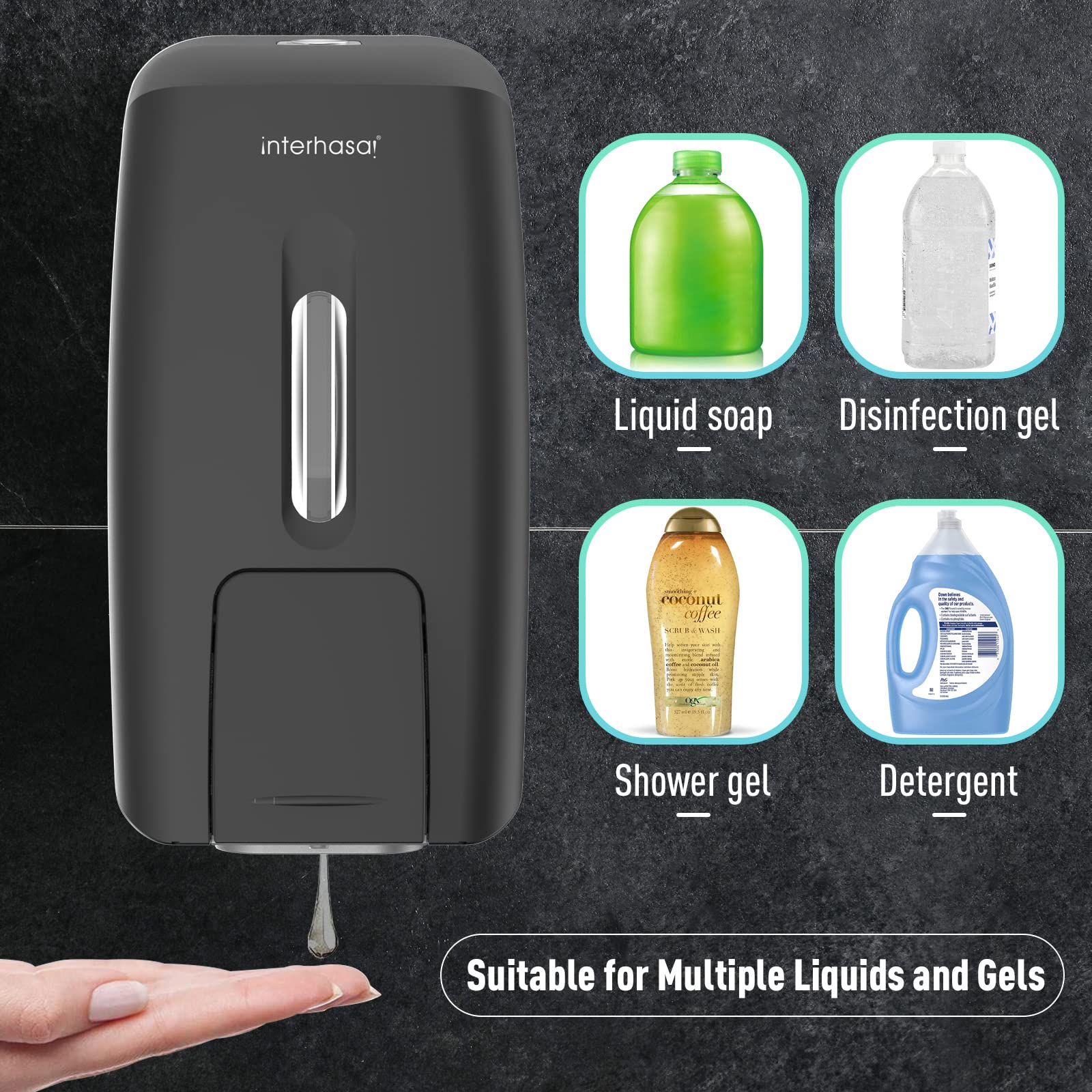 Interhasa! Soap Dispenser Wall Mount Refillable 28Oz Hand Sanitizer Dispenser Commercial Hand Soap Dispenser For Bathroom Suppor